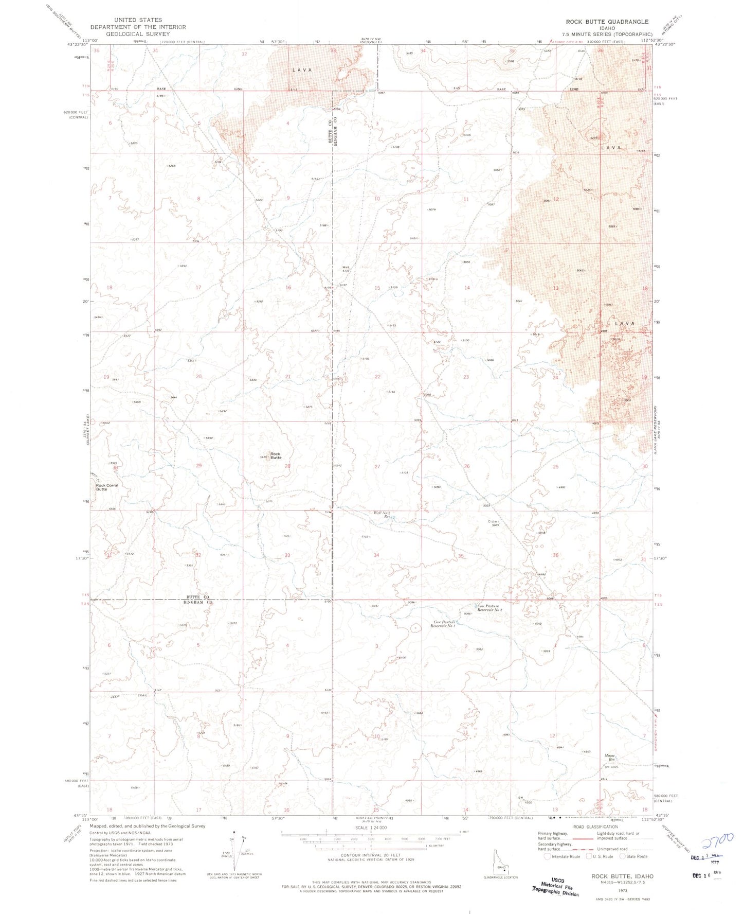 Classic USGS Rock Butte Idaho 7.5'x7.5' Topo Map Image