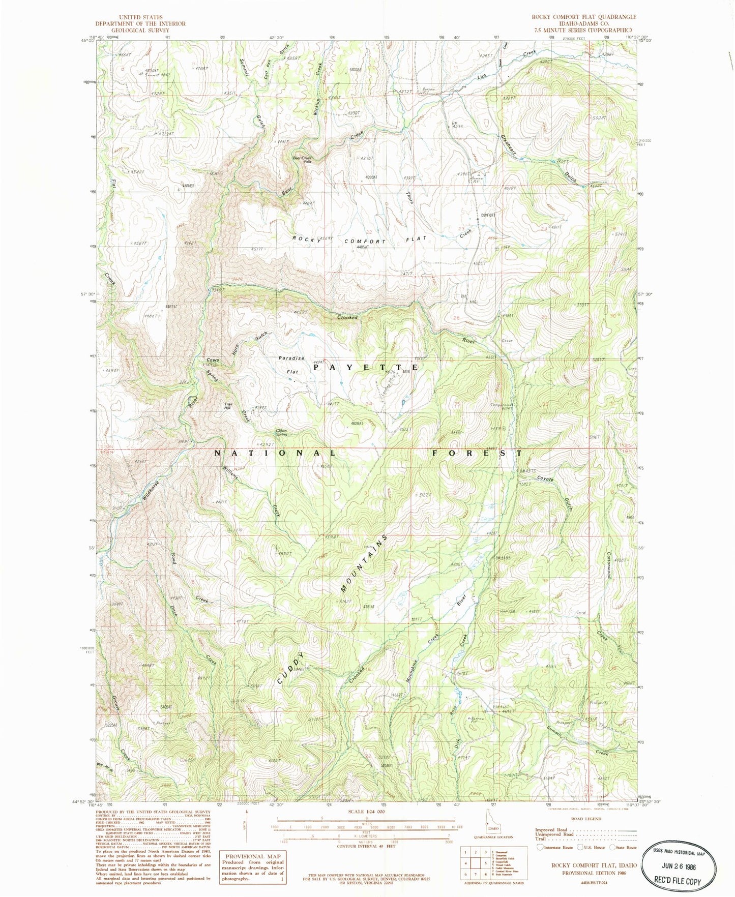 Classic USGS Rocky Comfort Flat Idaho 7.5'x7.5' Topo Map Image