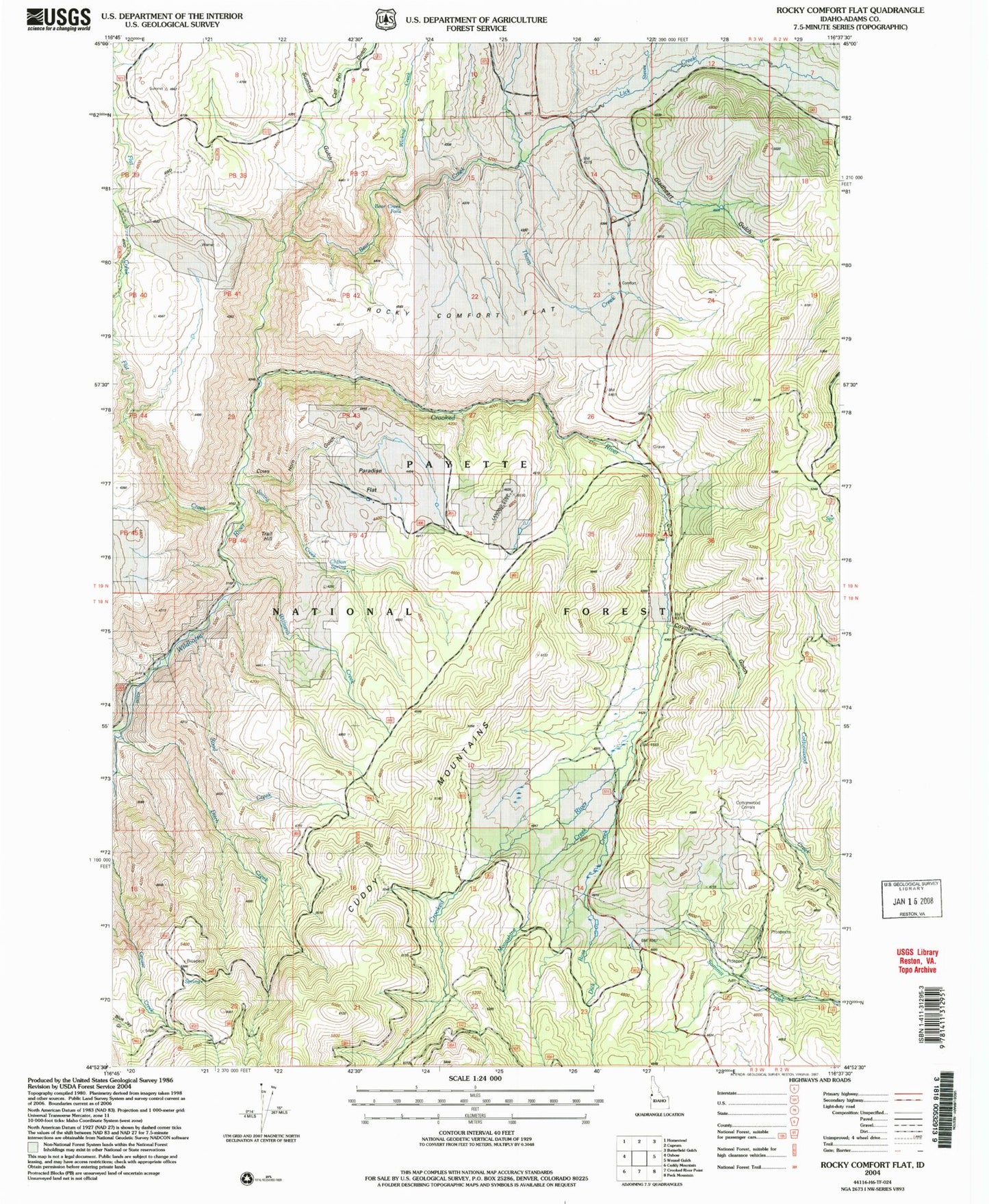 Classic USGS Rocky Comfort Flat Idaho 7.5'x7.5' Topo Map Image