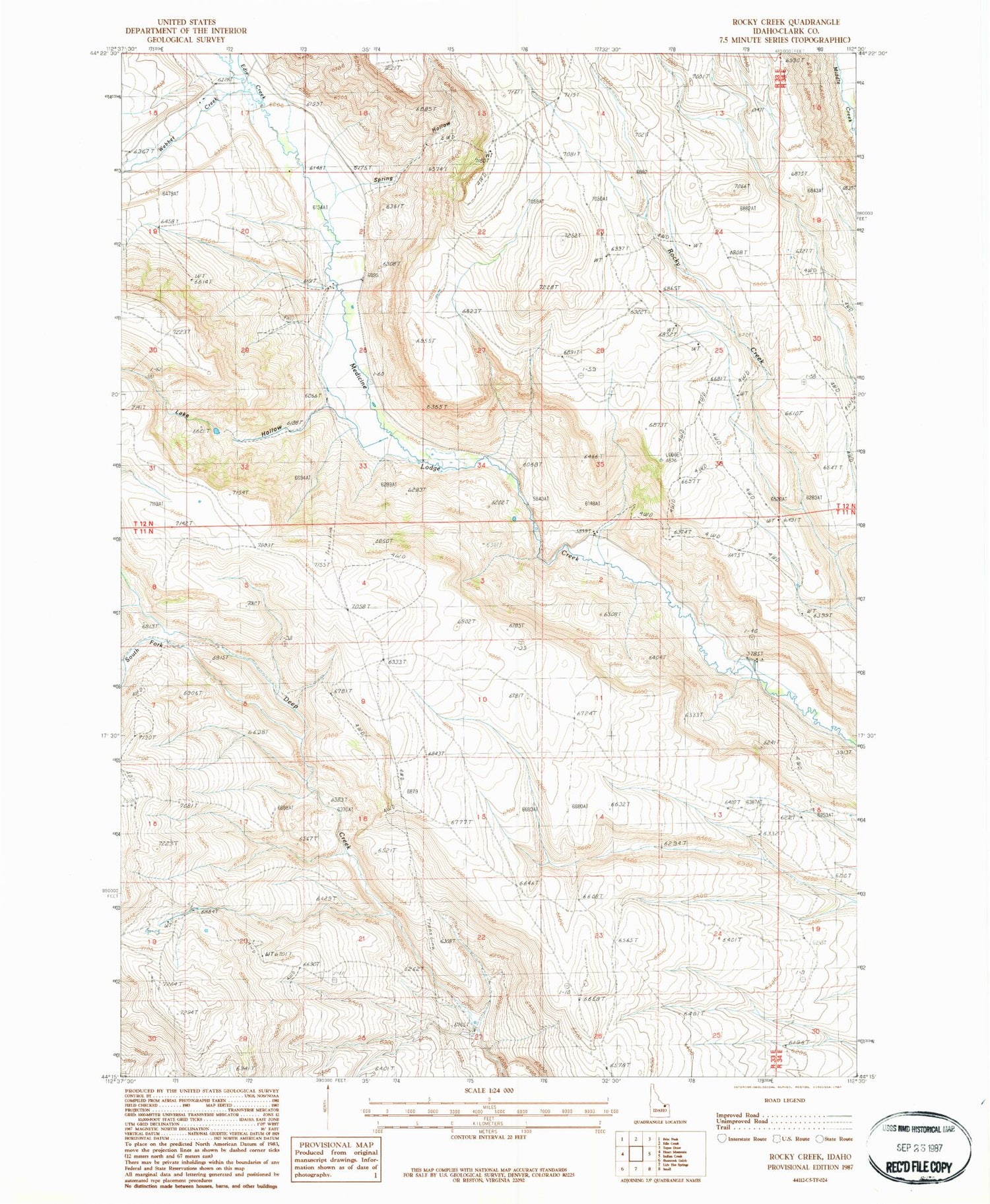 Classic USGS Rocky Creek Idaho 7.5'x7.5' Topo Map Image