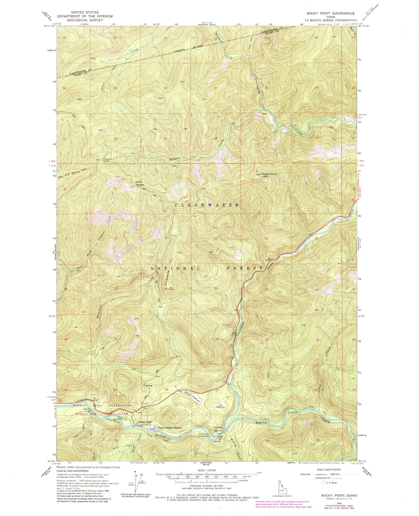 Classic USGS Rocky Point Idaho 7.5'x7.5' Topo Map Image