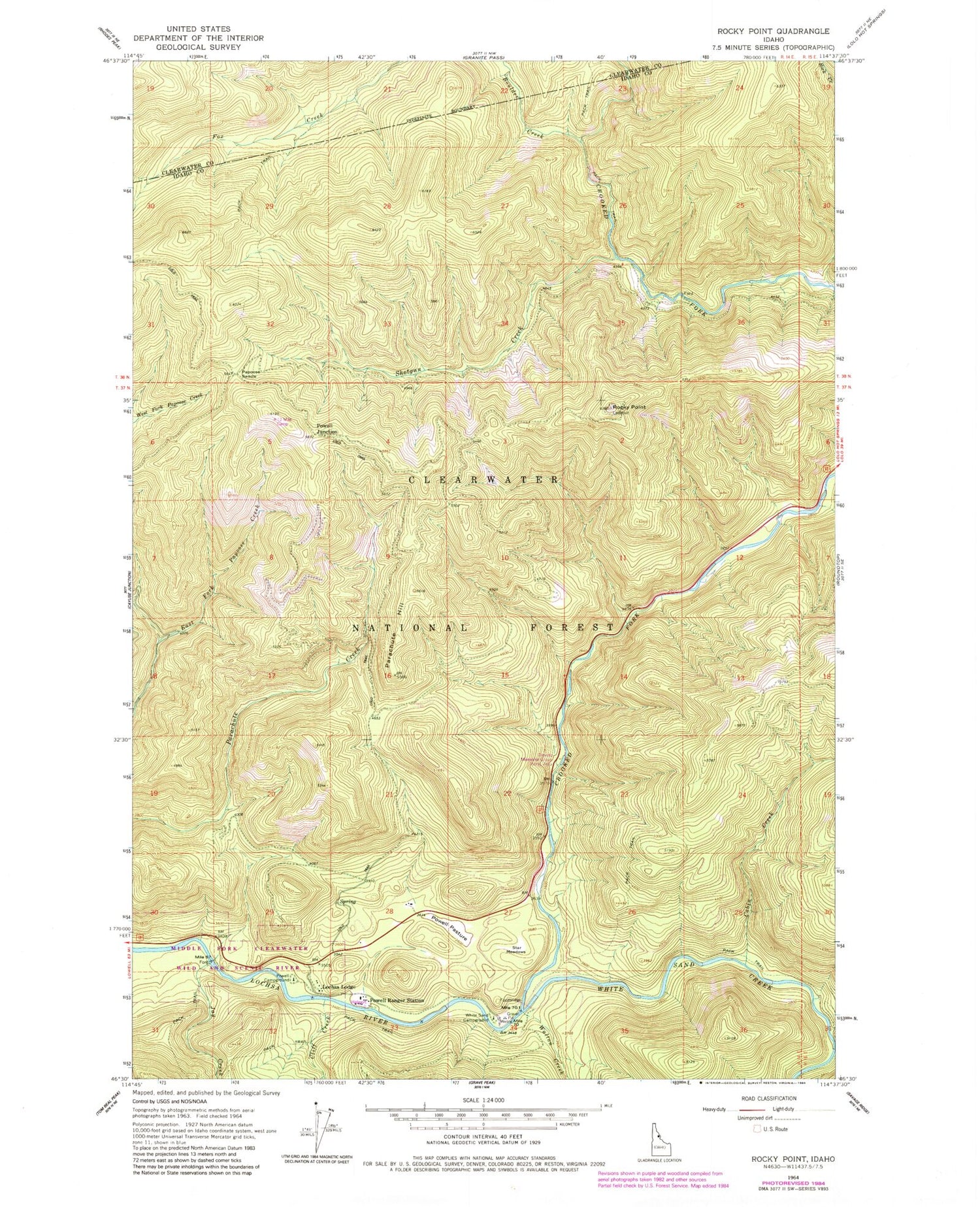 Classic USGS Rocky Point Idaho 7.5'x7.5' Topo Map Image