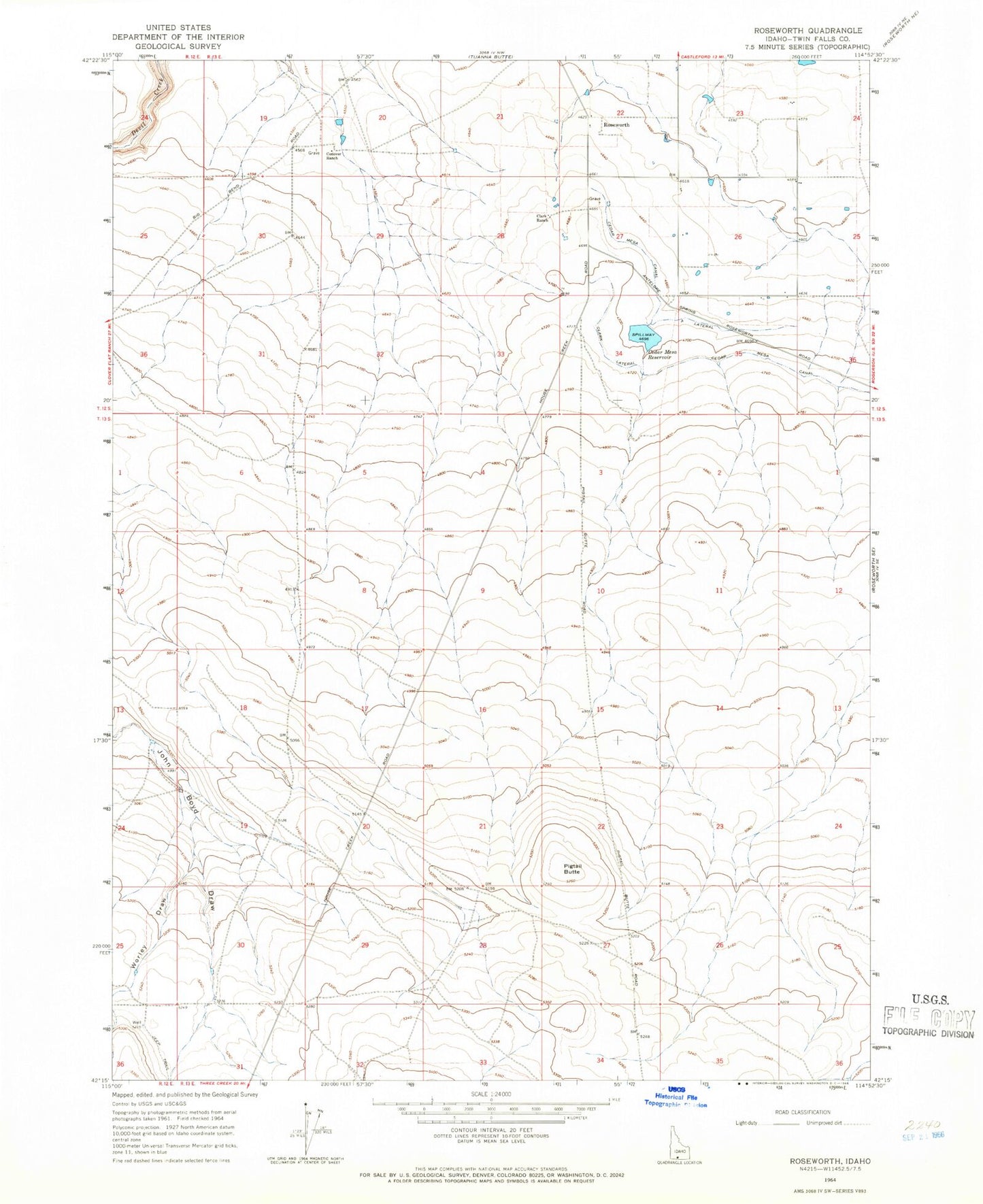 Classic USGS Roseworth Idaho 7.5'x7.5' Topo Map Image