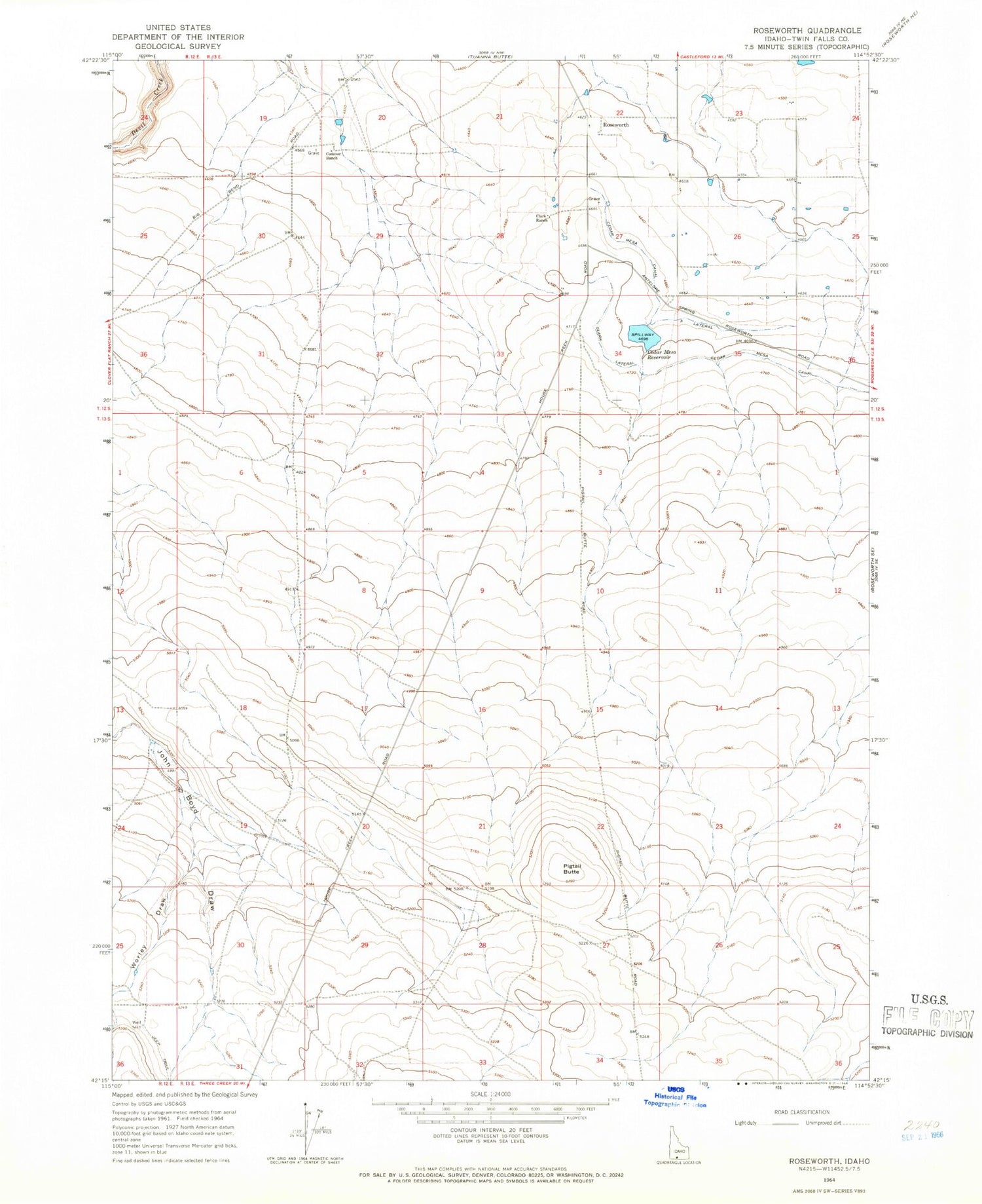 Classic USGS Roseworth Idaho 7.5'x7.5' Topo Map Image
