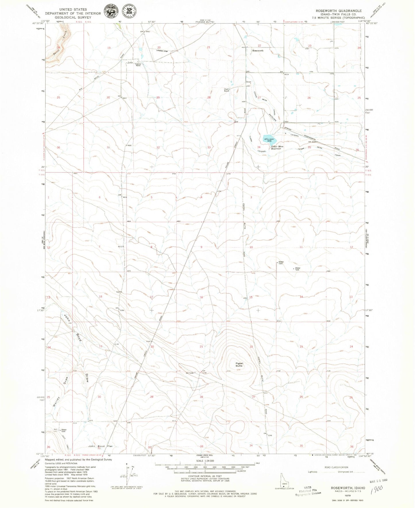 Classic USGS Roseworth Idaho 7.5'x7.5' Topo Map Image