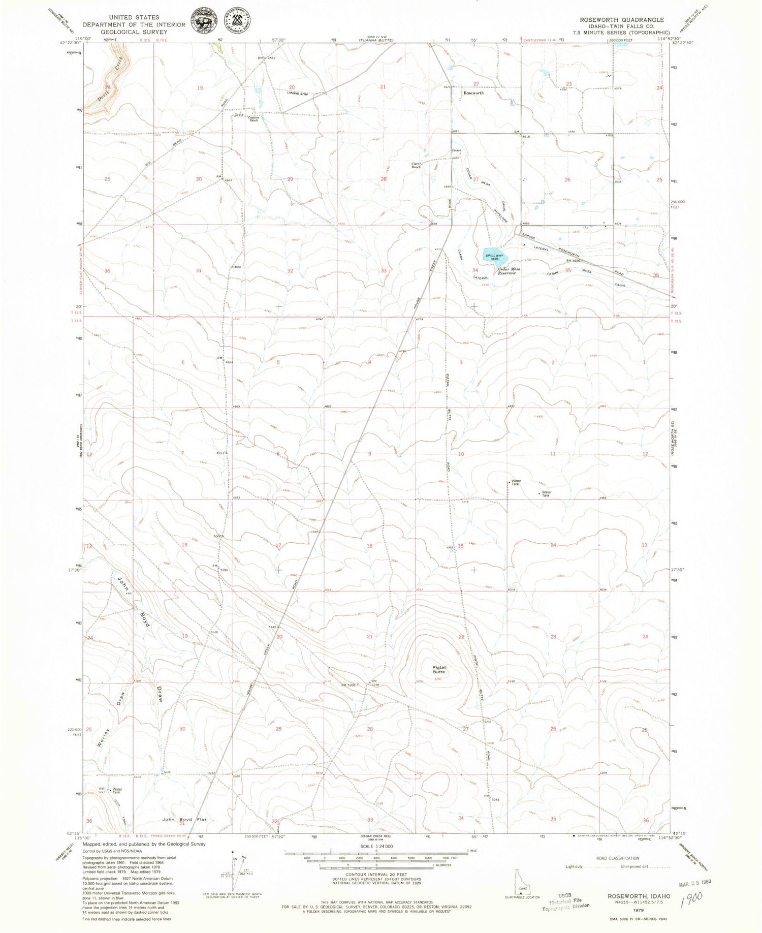 Classic USGS Roseworth Idaho 7.5'x7.5' Topo Map Image