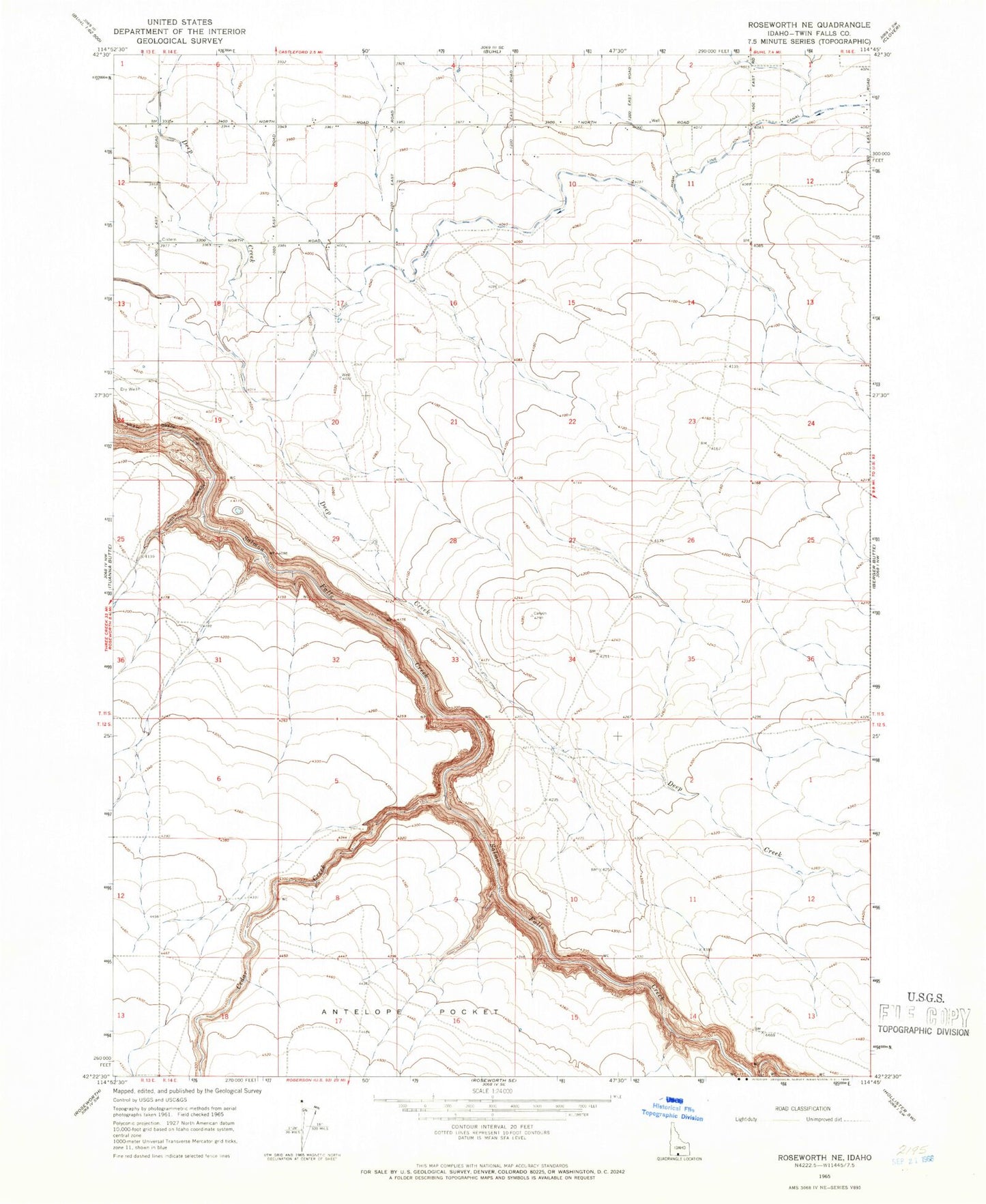 Classic USGS Roseworth NE Idaho 7.5'x7.5' Topo Map Image