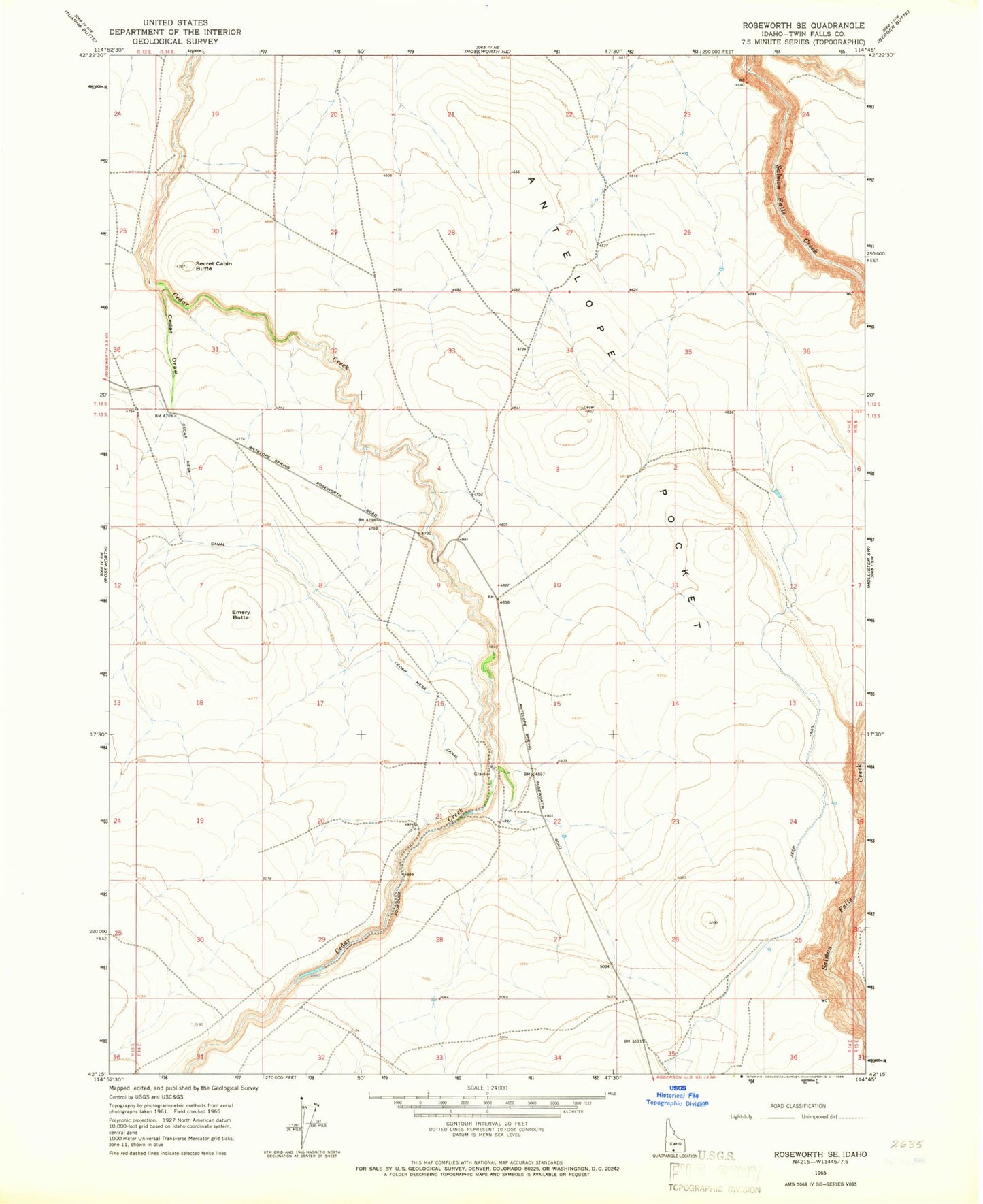 Classic USGS Roseworth SE Idaho 7.5'x7.5' Topo Map Image