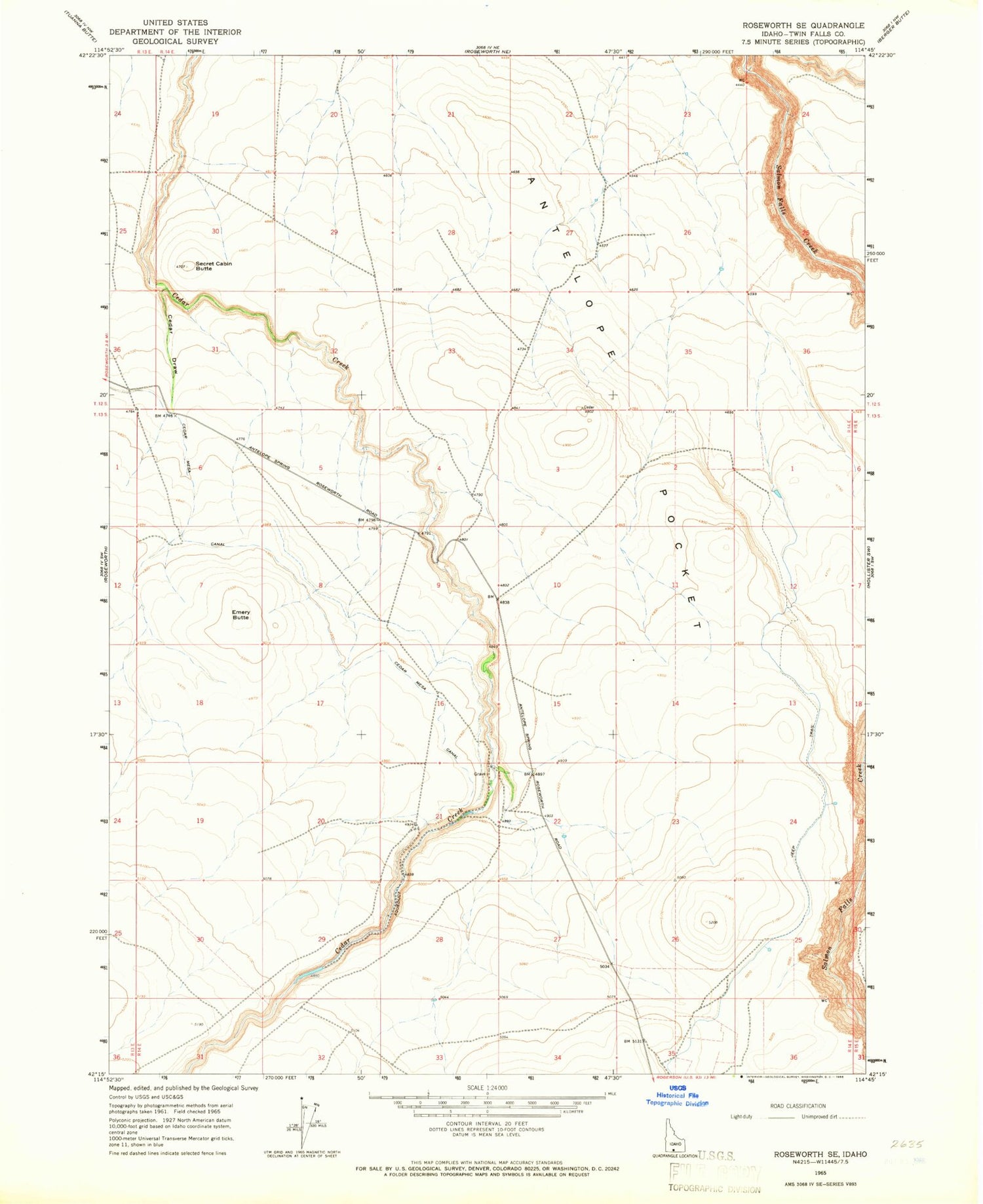 Classic USGS Roseworth SE Idaho 7.5'x7.5' Topo Map Image