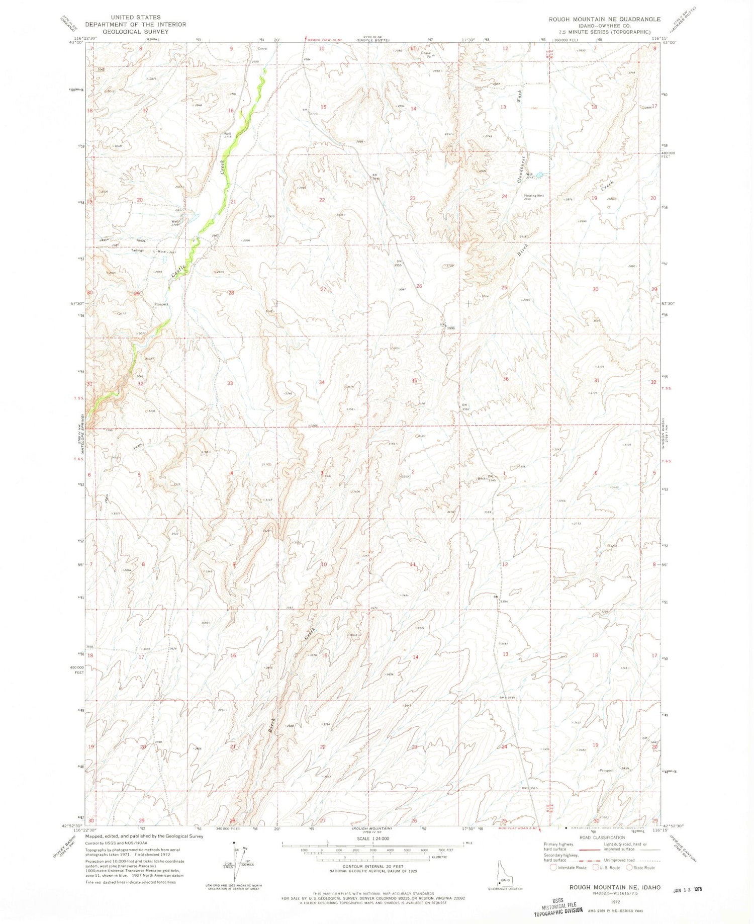 Classic USGS Rough Mountain NE Idaho 7.5'x7.5' Topo Map Image