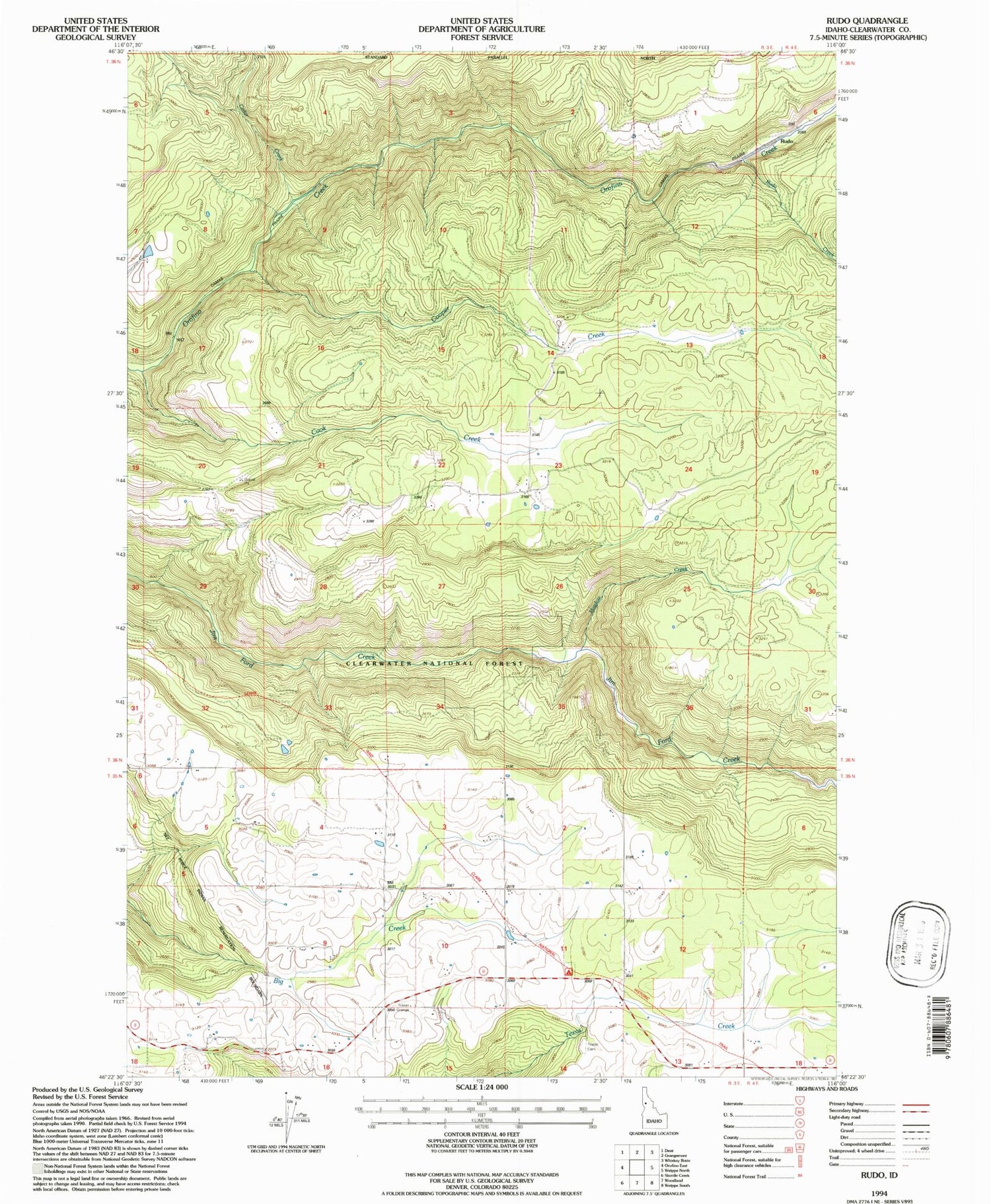 Classic USGS Rudo Idaho 7.5'x7.5' Topo Map Image