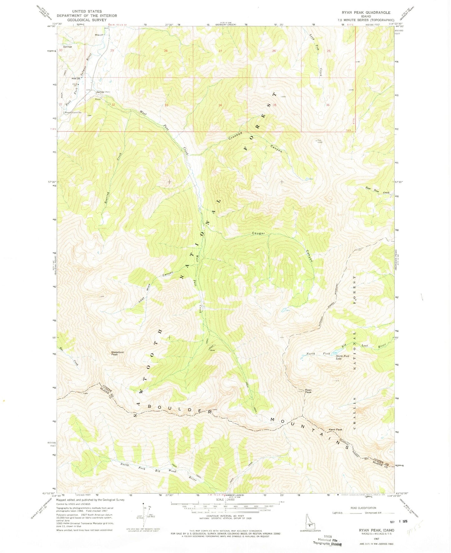 Classic USGS Ryan Peak Idaho 7.5'x7.5' Topo Map Image