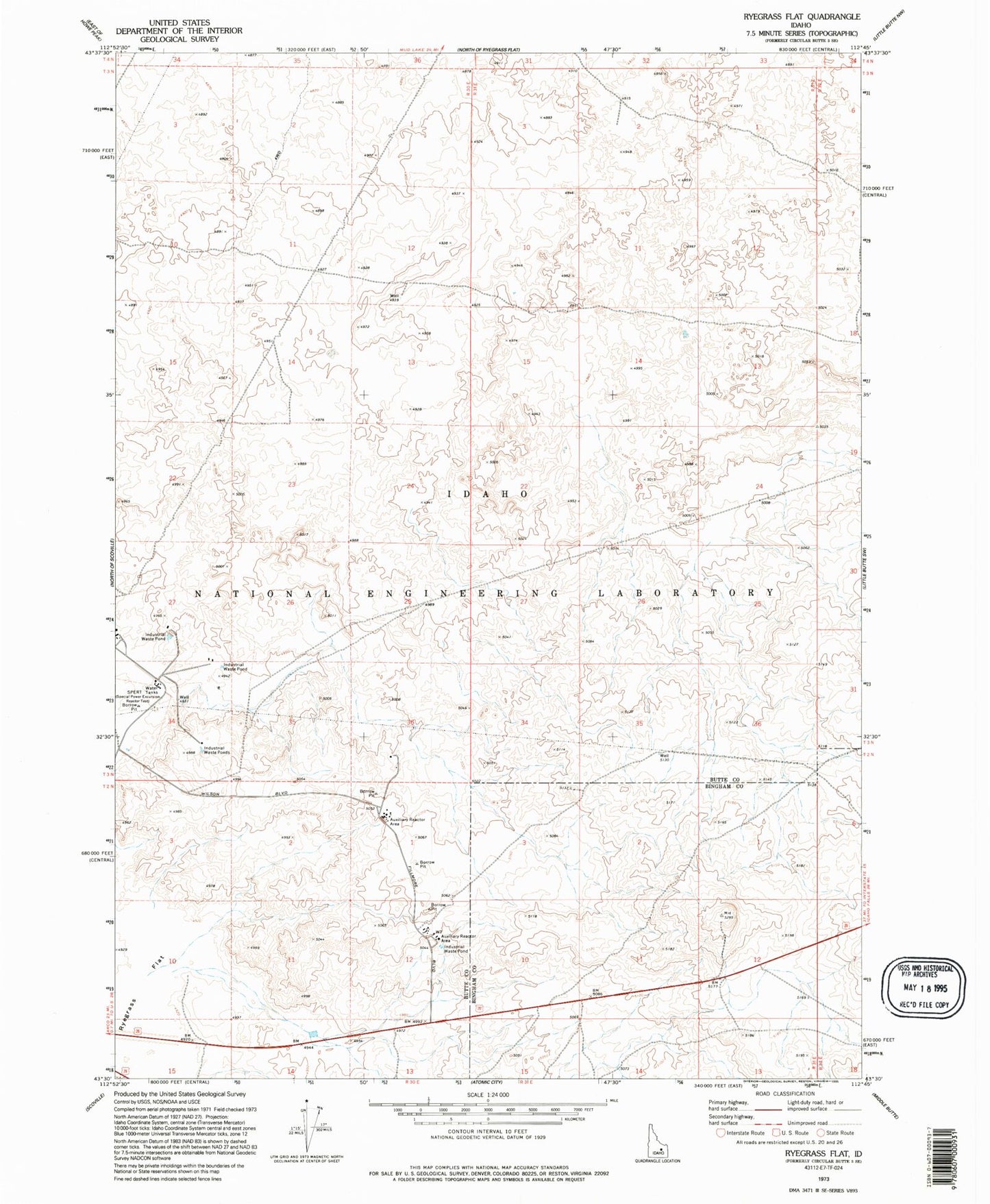 Classic USGS Ryegrass Flat Idaho 7.5'x7.5' Topo Map Image