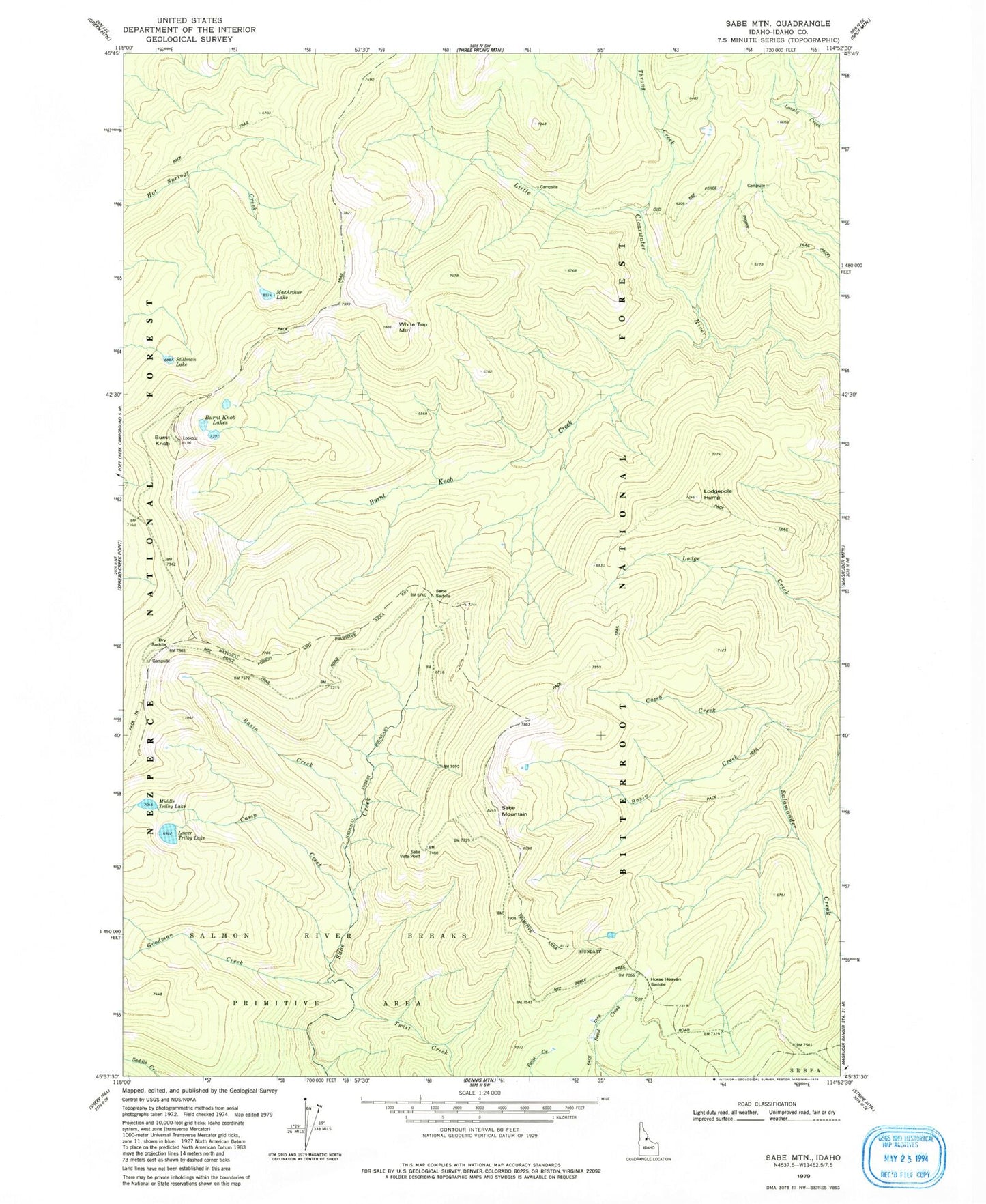 Classic USGS Sabe Mountain Idaho 7.5'x7.5' Topo Map Image