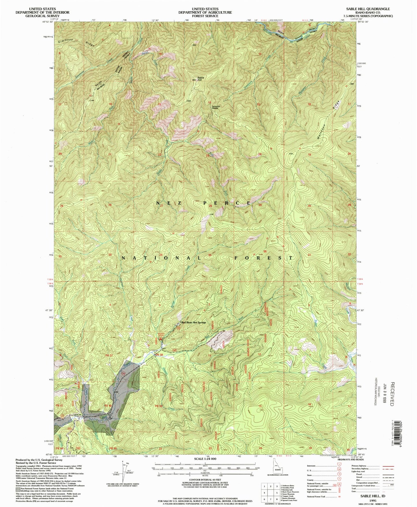 Classic USGS Sable Hill Idaho 7.5'x7.5' Topo Map Image