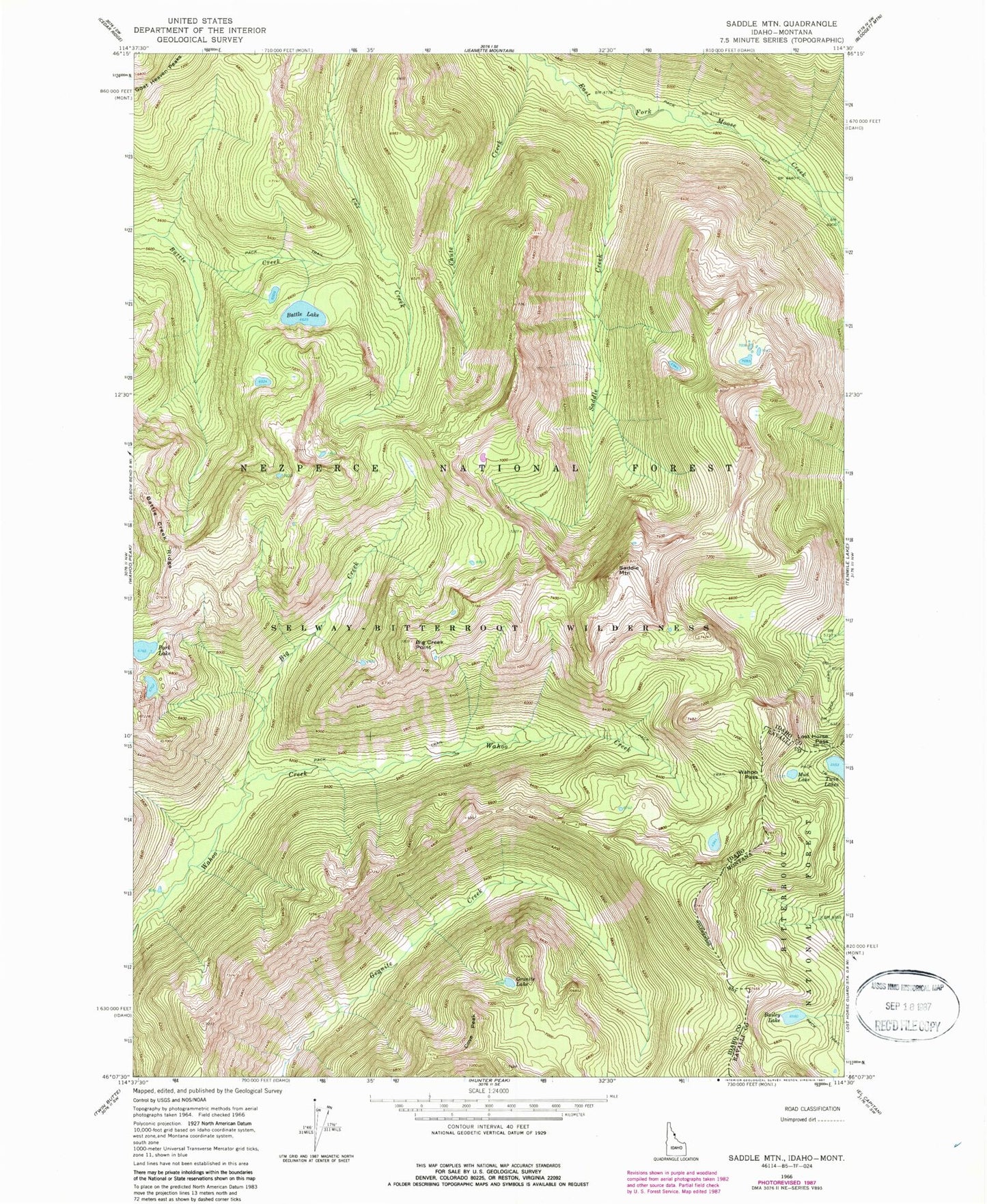 Classic USGS Saddle Mountain Idaho 7.5'x7.5' Topo Map Image