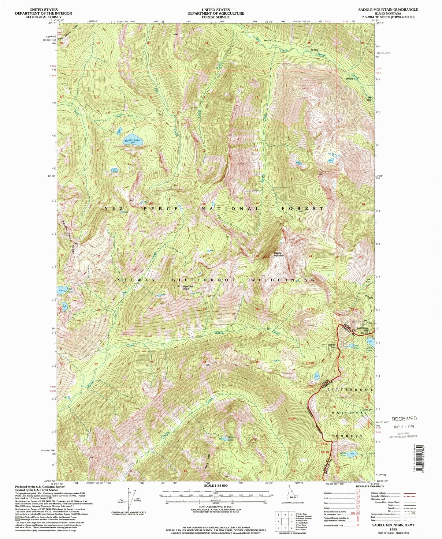 Classic USGS Saddle Mountain Idaho 7.5'x7.5' Topo Map Image