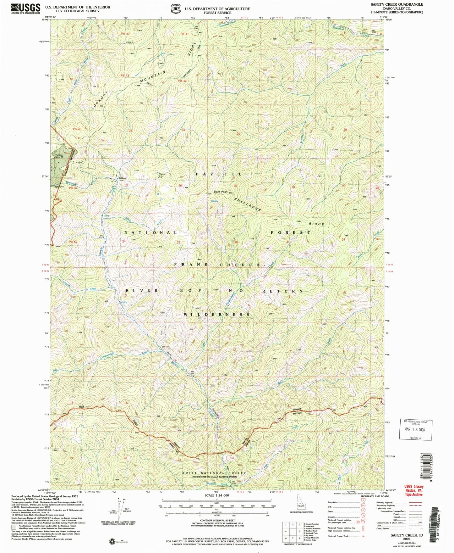 Classic USGS Safety Creek Idaho 7.5'x7.5' Topo Map Image