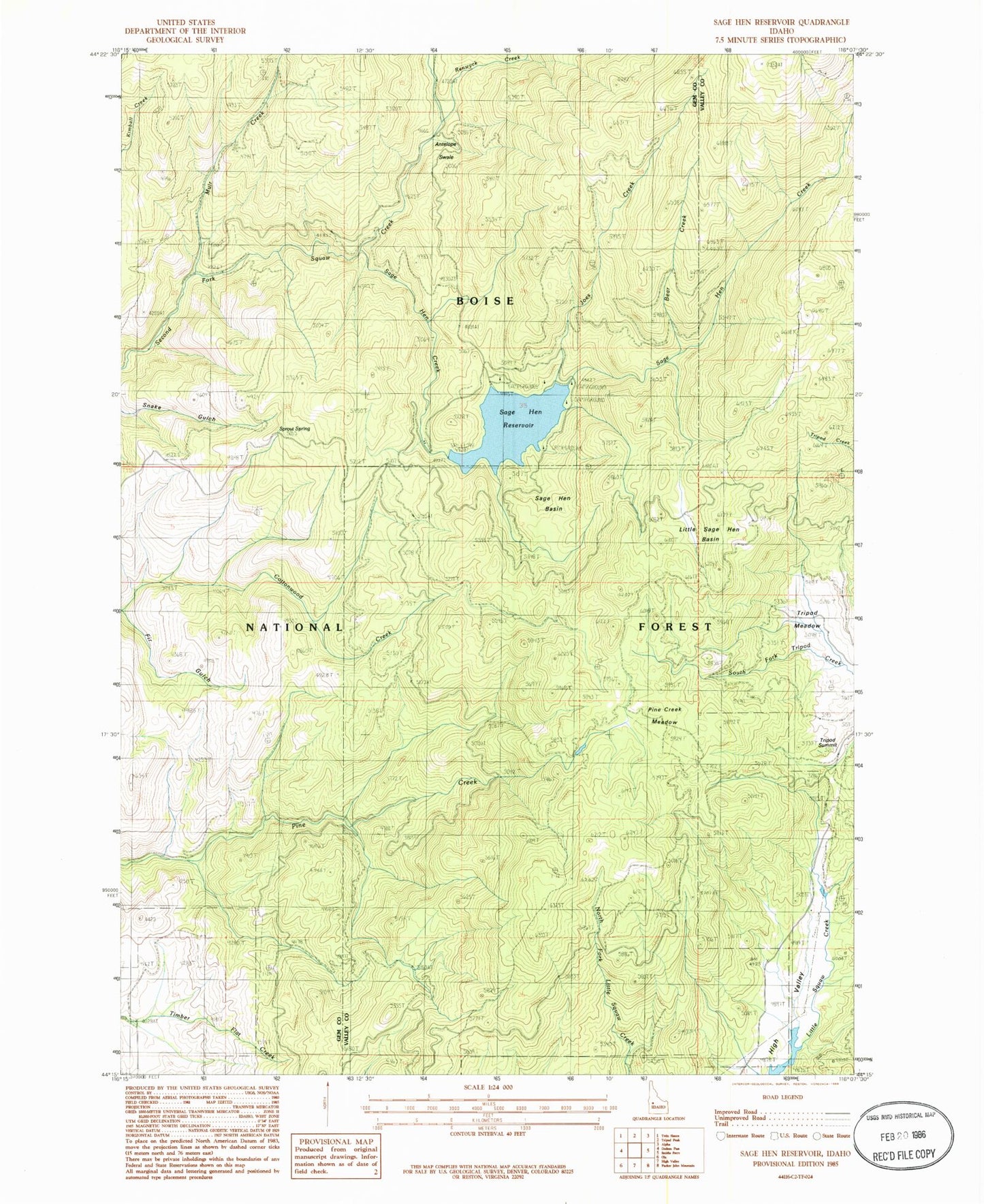 Classic USGS Sage Hen Reservoir Idaho 7.5'x7.5' Topo Map Image