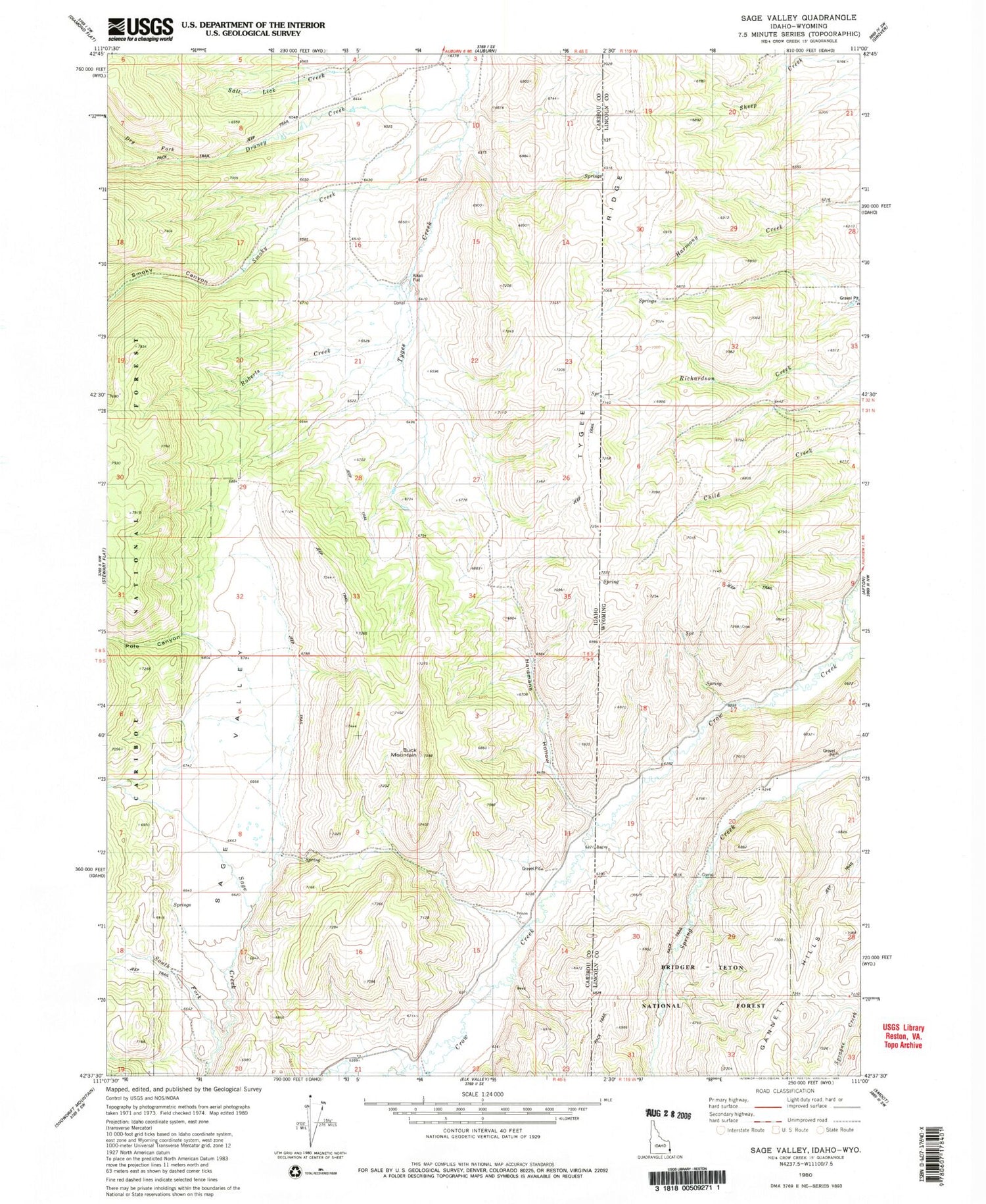 Classic USGS Sage Valley Idaho 7.5'x7.5' Topo Map Image