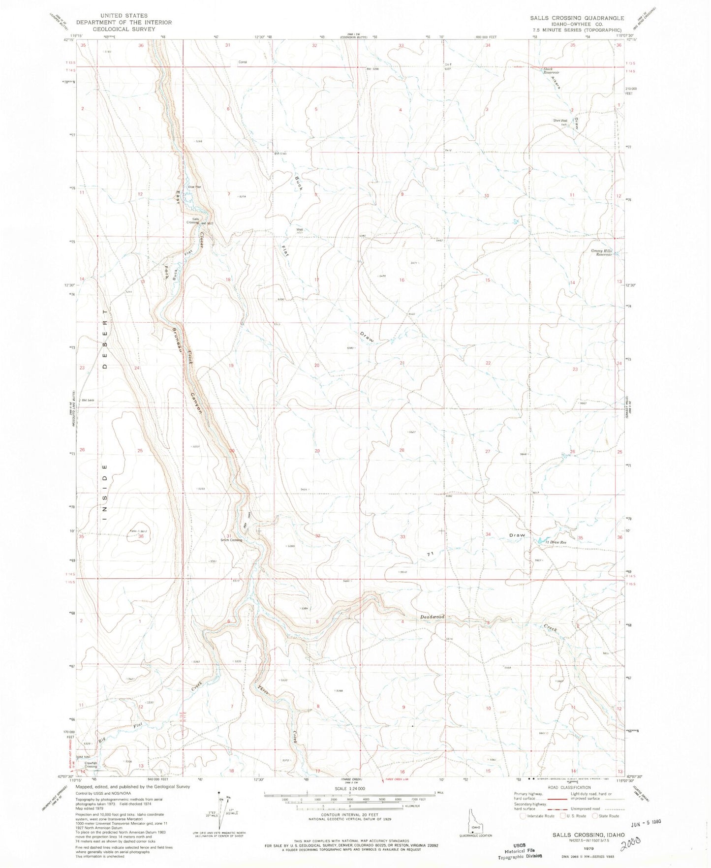 Classic USGS Salls Crossing Idaho 7.5'x7.5' Topo Map Image