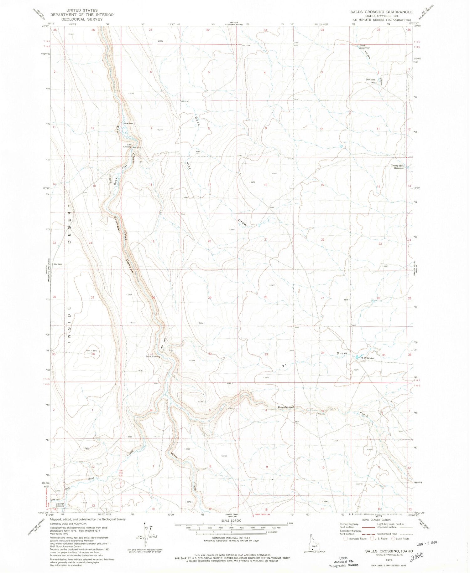 Classic USGS Salls Crossing Idaho 7.5'x7.5' Topo Map Image