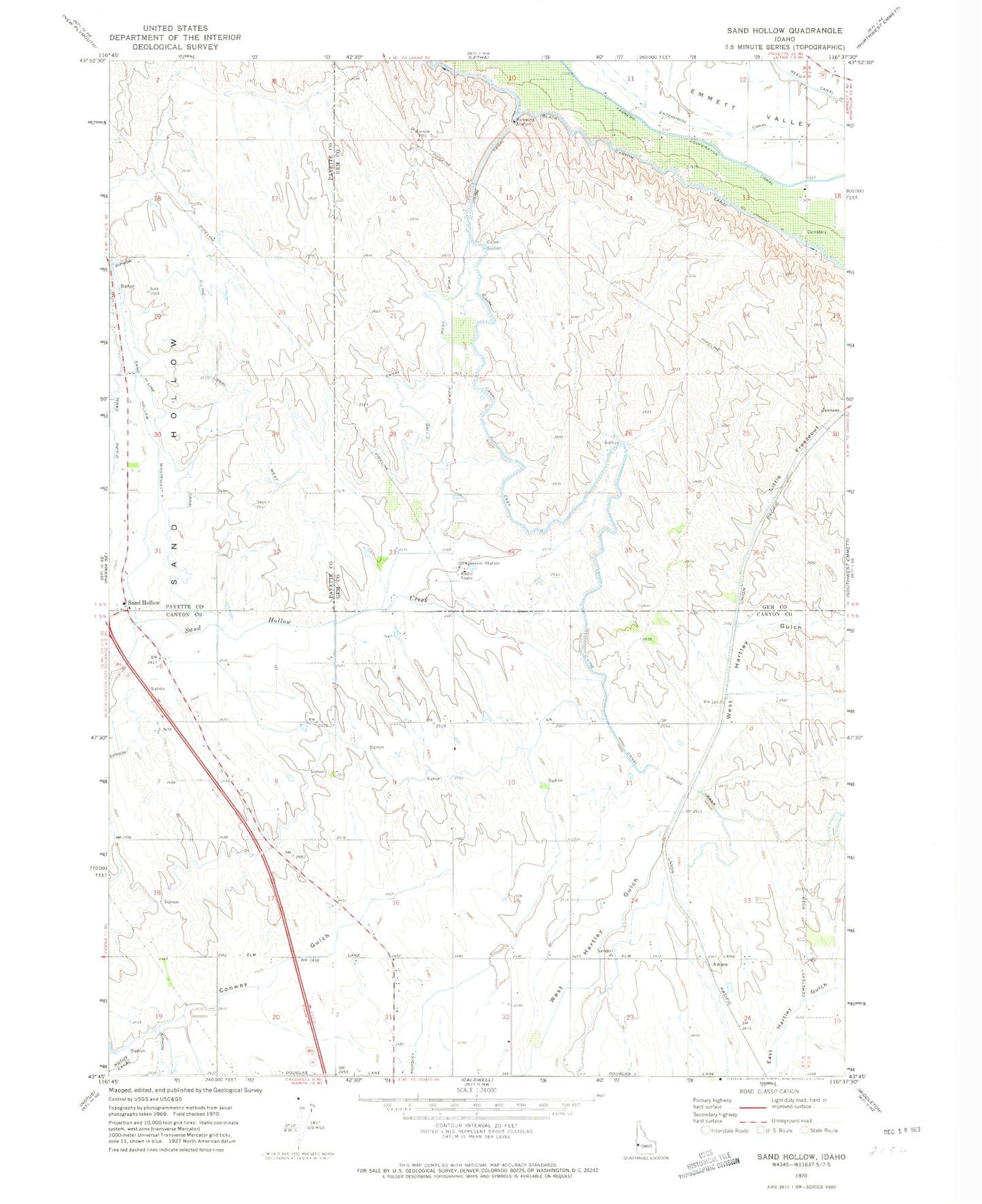 Classic USGS Sand Hollow Idaho 7.5'x7.5' Topo Map Image