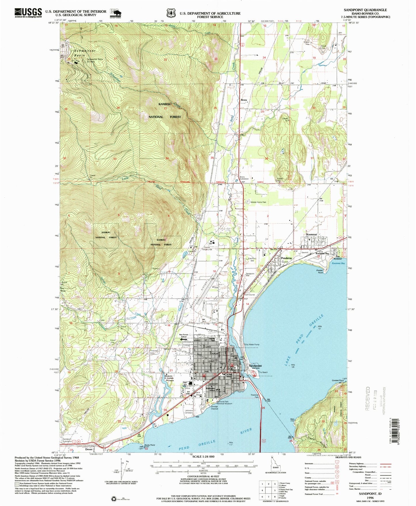 Classic USGS Sandpoint Idaho 7.5'x7.5' Topo Map Image