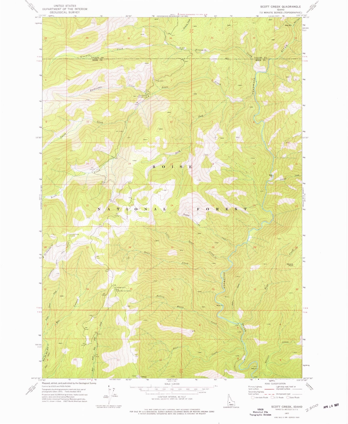 Classic USGS Scott Creek Idaho 7.5'x7.5' Topo Map Image