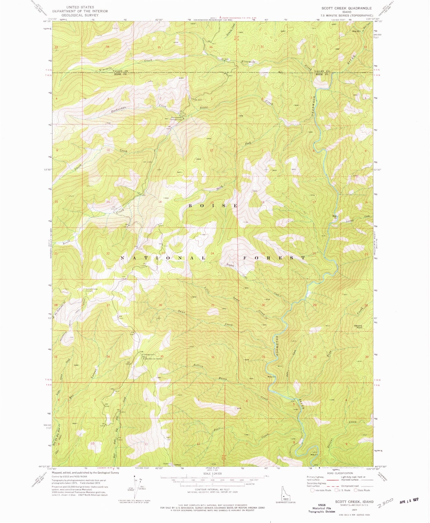 Classic USGS Scott Creek Idaho 7.5'x7.5' Topo Map Image