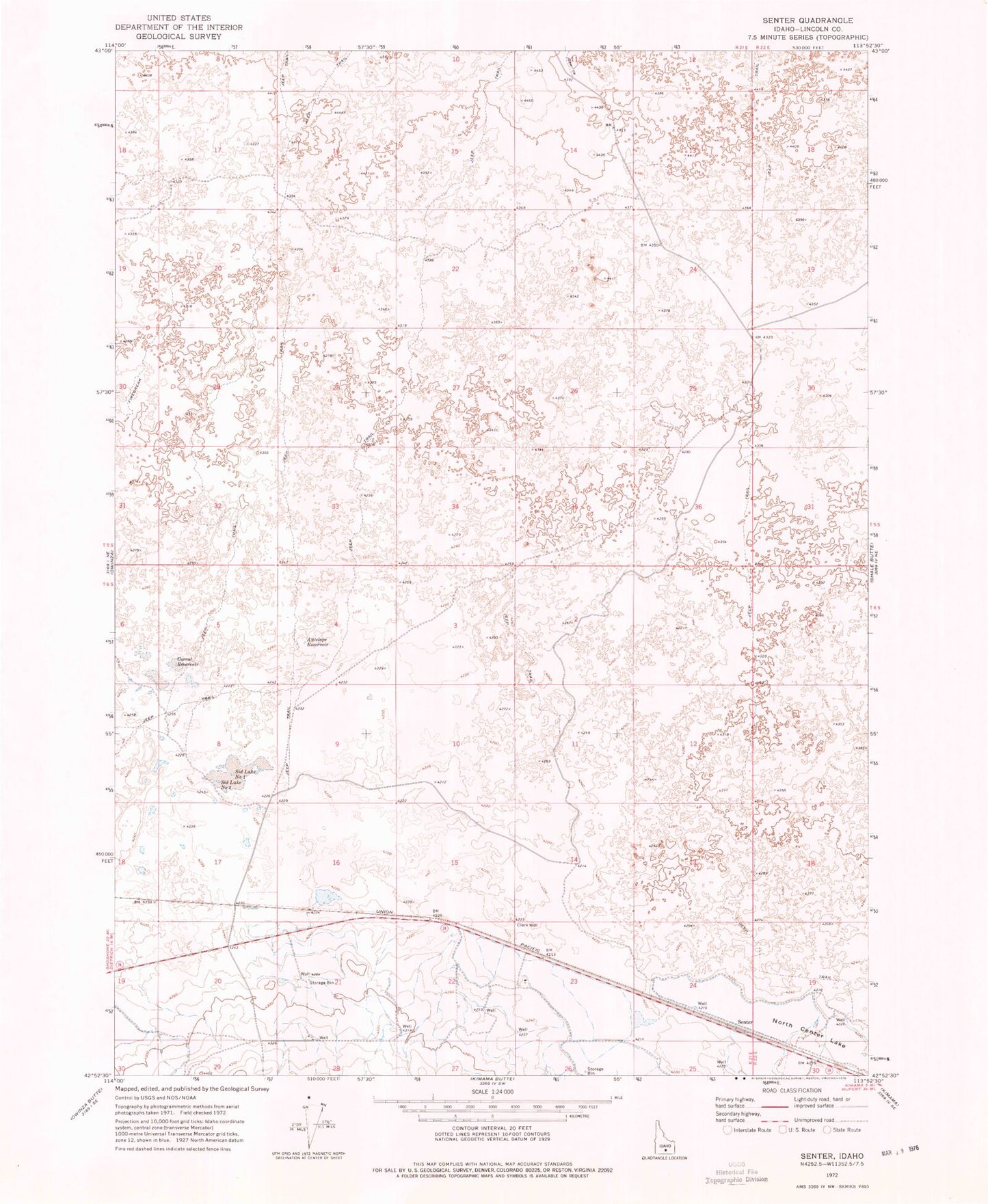Classic USGS Senter Idaho 7.5'x7.5' Topo Map Image