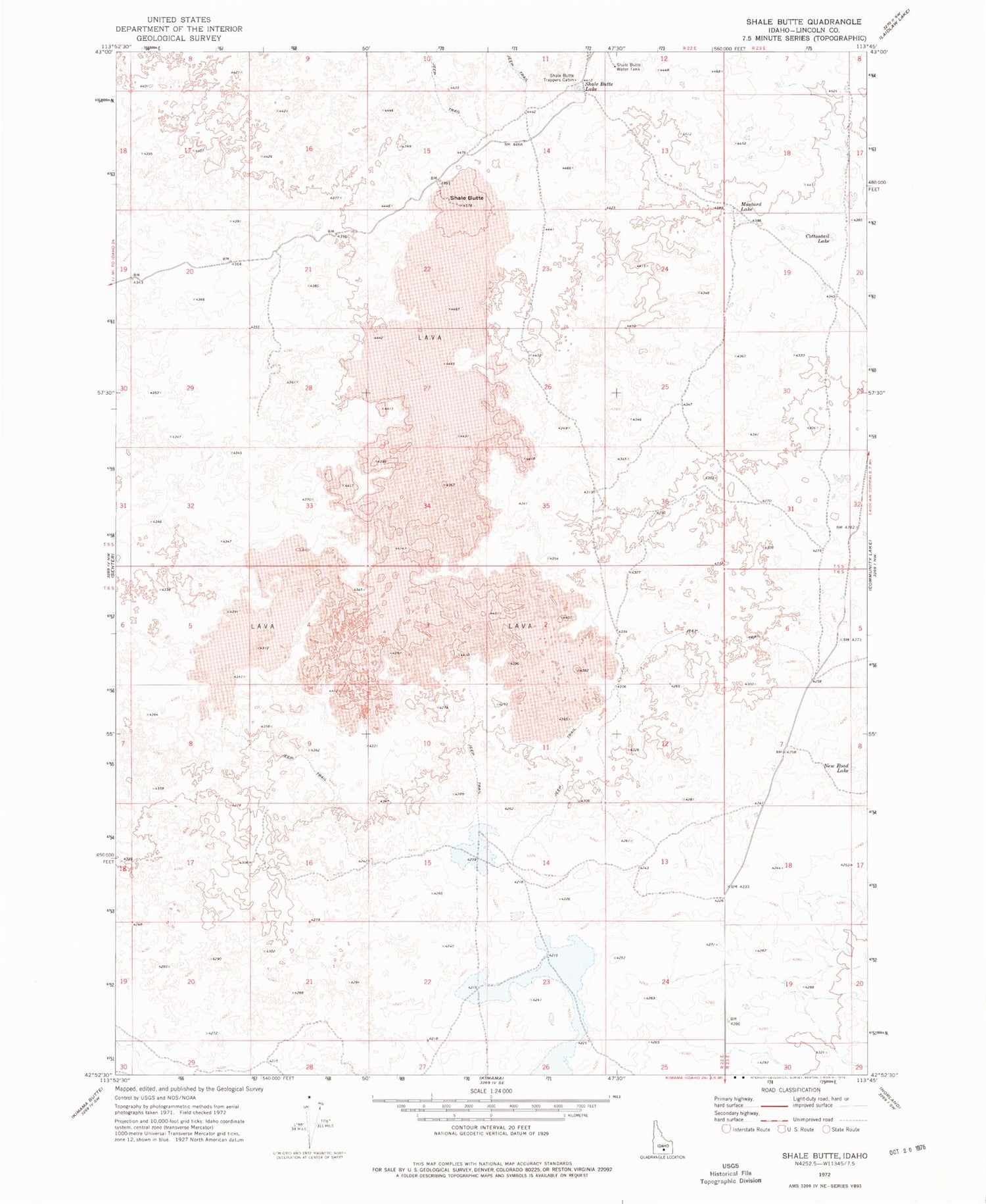 Classic USGS Shale Butte Idaho 7.5'x7.5' Topo Map Image