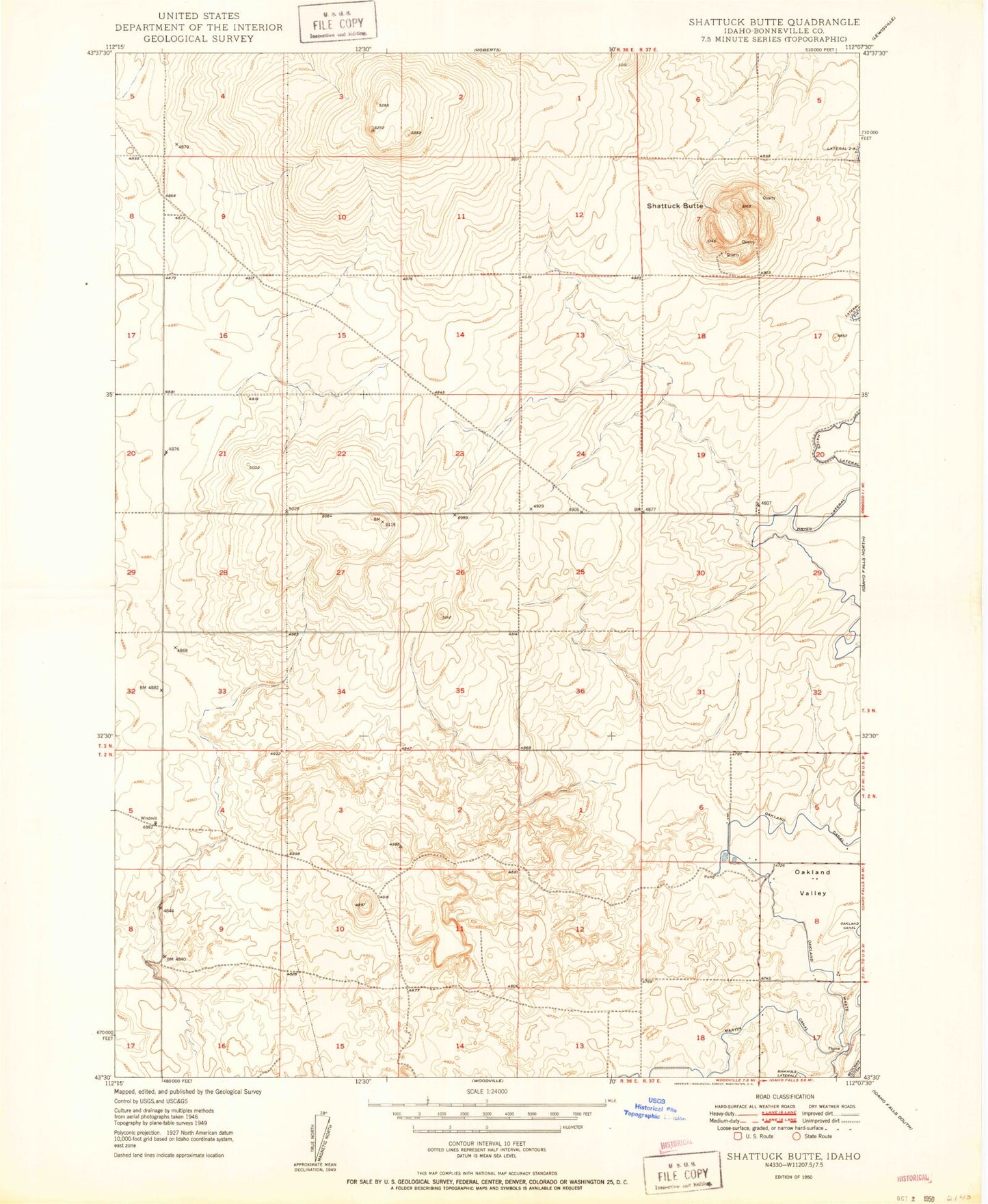 Classic USGS Shattuck Butte Idaho 7.5'x7.5' Topo Map Image