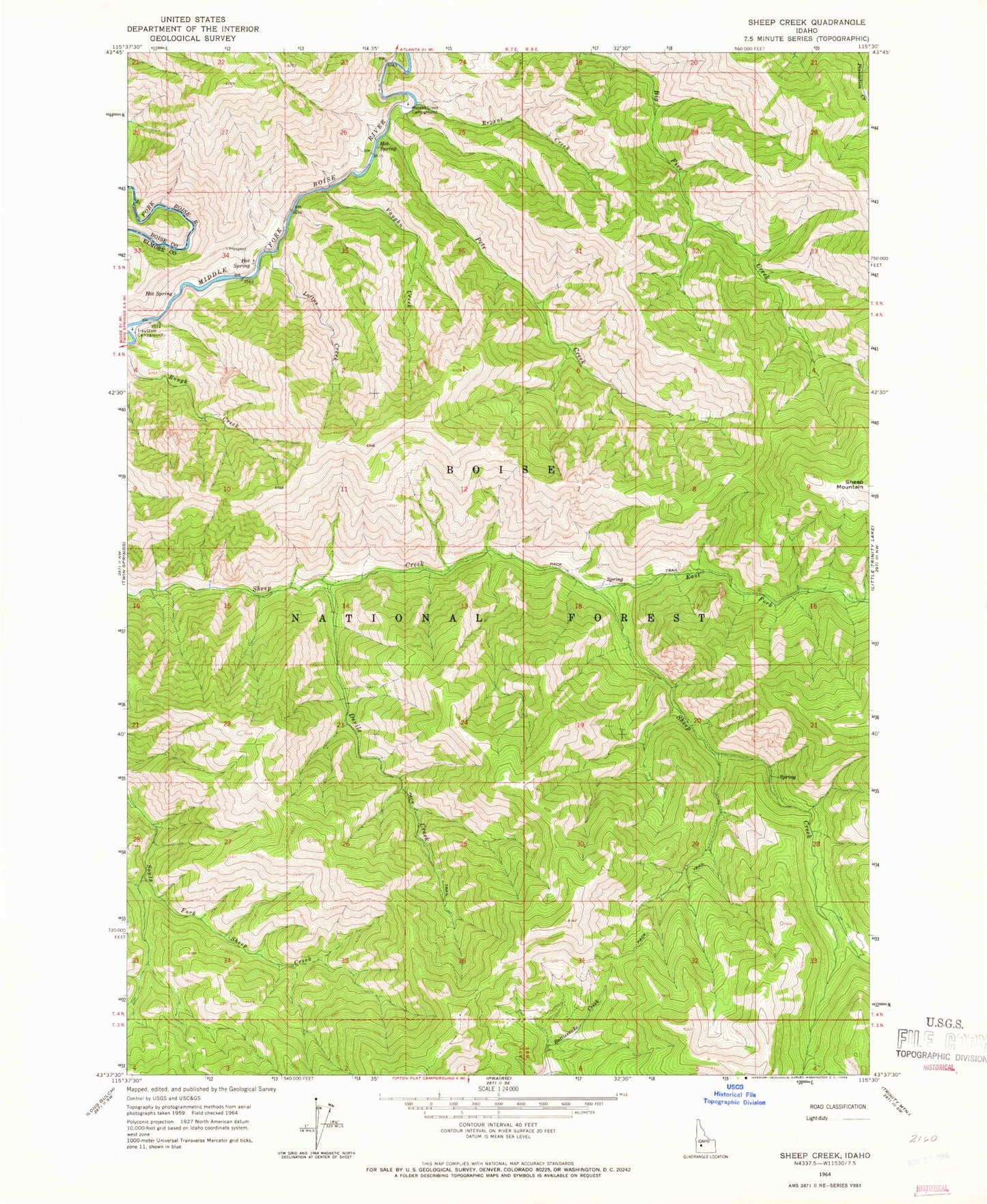 Classic USGS Sheep Creek Idaho 7.5'x7.5' Topo Map Image