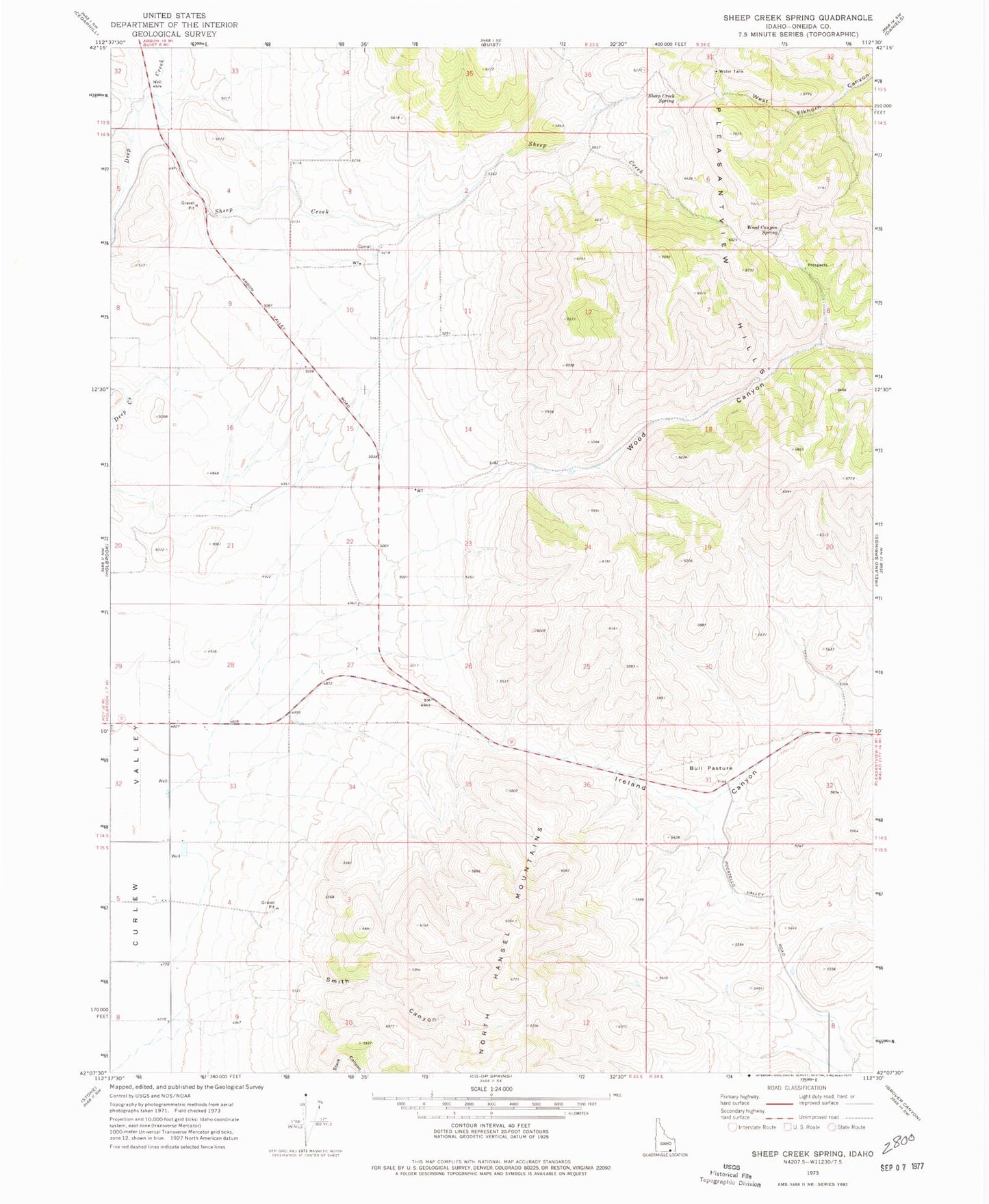 Classic USGS Sheep Creek Spring Idaho 7.5'x7.5' Topo Map Image