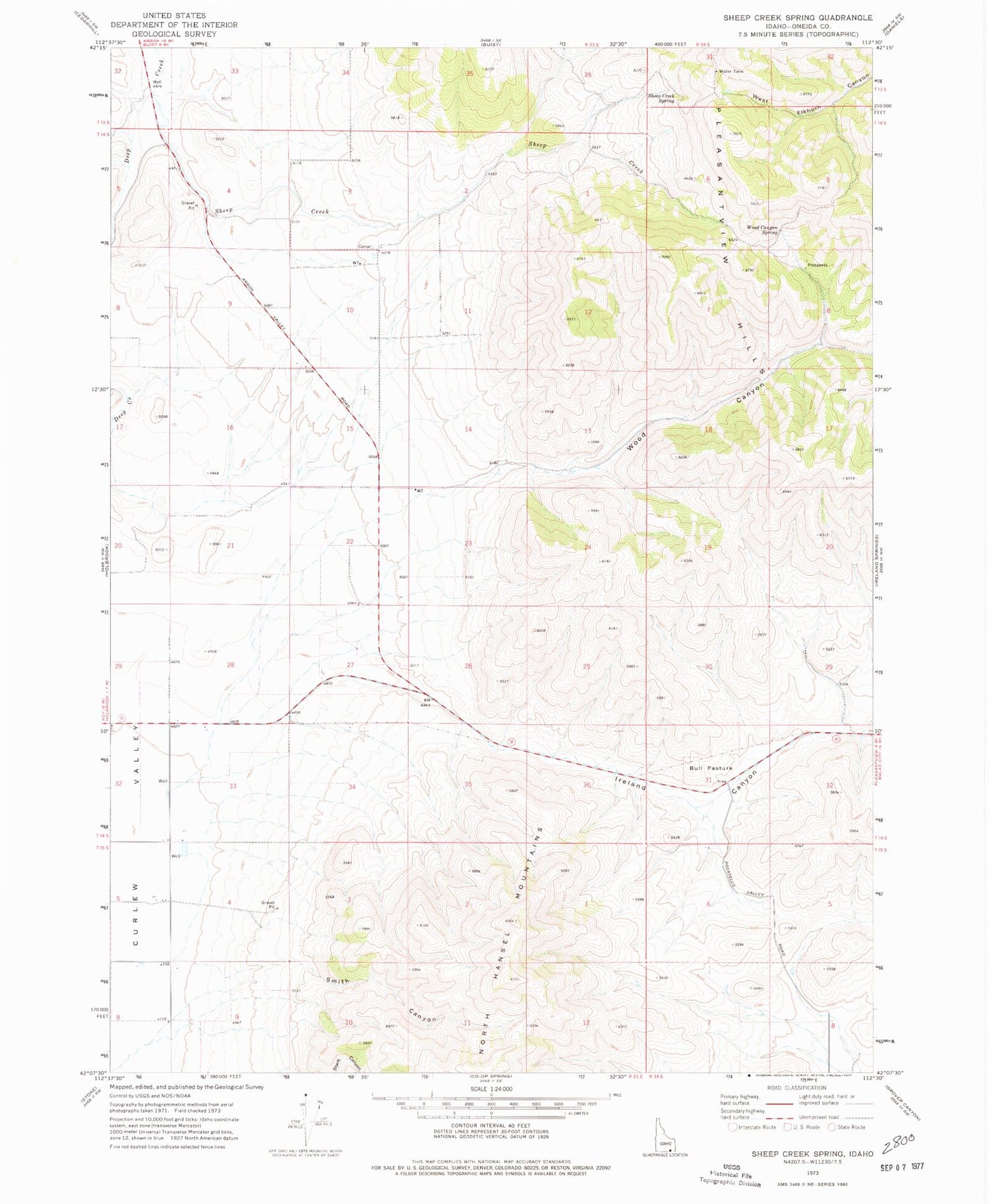 Classic USGS Sheep Creek Spring Idaho 7.5'x7.5' Topo Map Image
