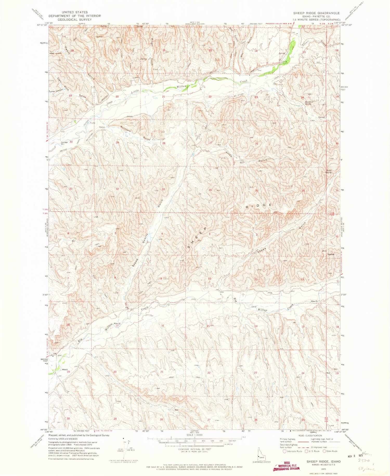 Classic USGS Sheep Ridge Idaho 7.5'x7.5' Topo Map Image