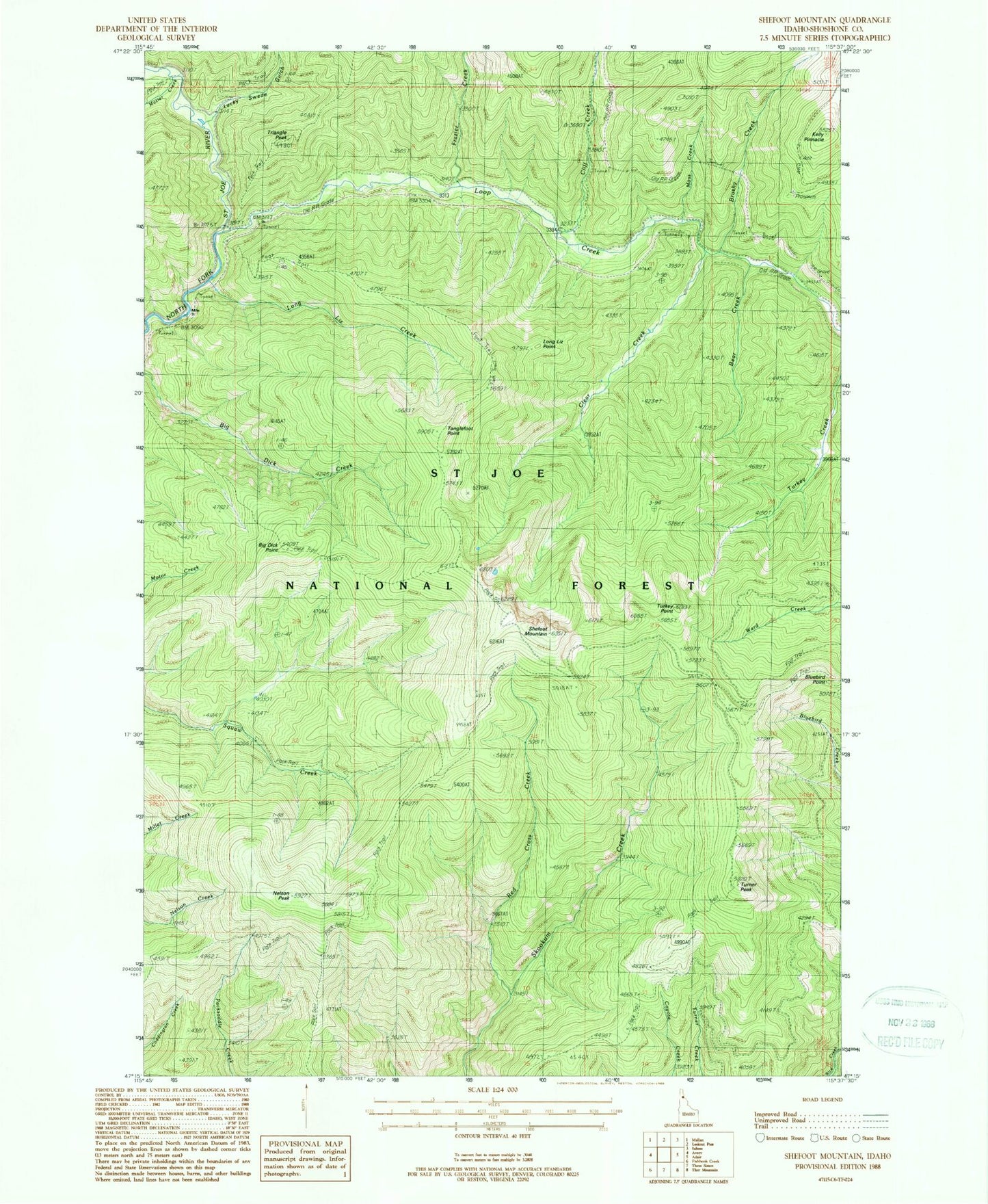 Classic USGS Shefoot Mountain Idaho 7.5'x7.5' Topo Map Image