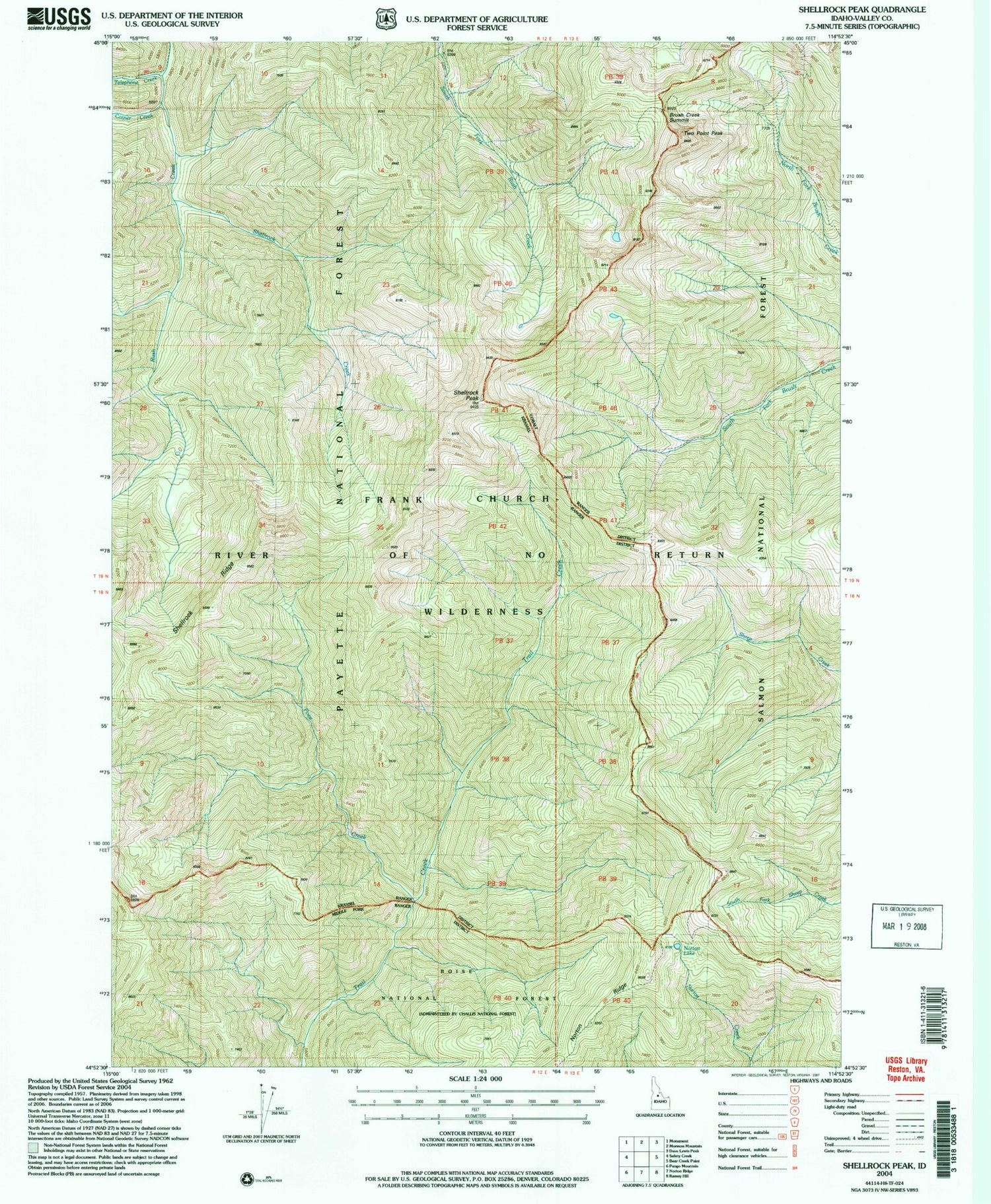 Classic USGS Shellrock Peak Idaho 7.5'x7.5' Topo Map Image
