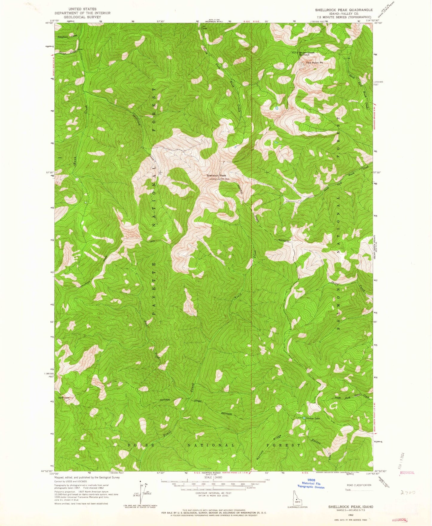 Classic USGS Shellrock Peak Idaho 7.5'x7.5' Topo Map Image