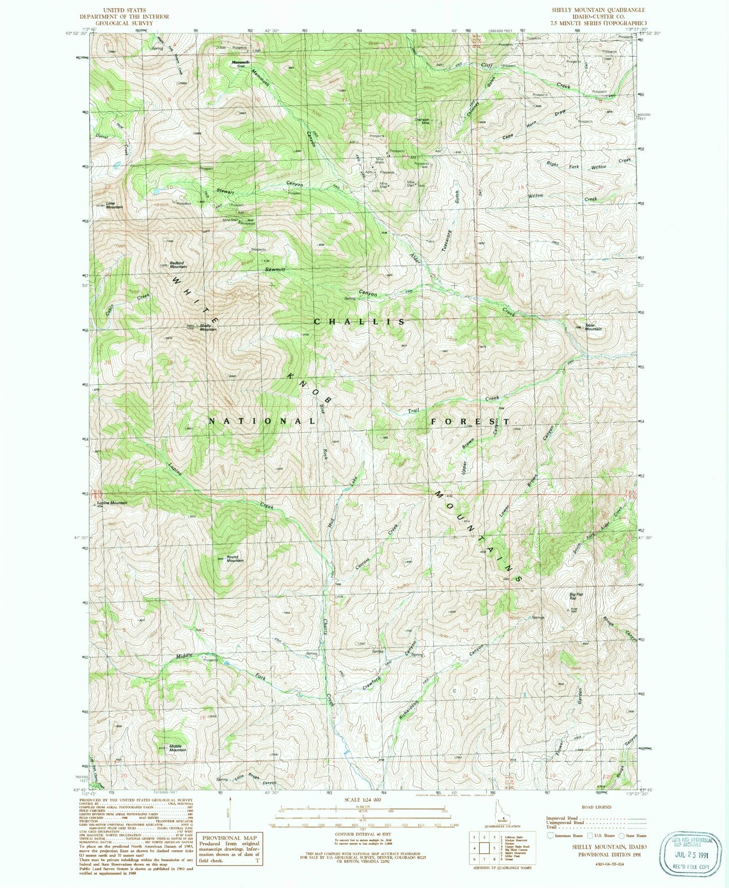 Classic USGS Shelly Mountain Idaho 7.5'x7.5' Topo Map Image