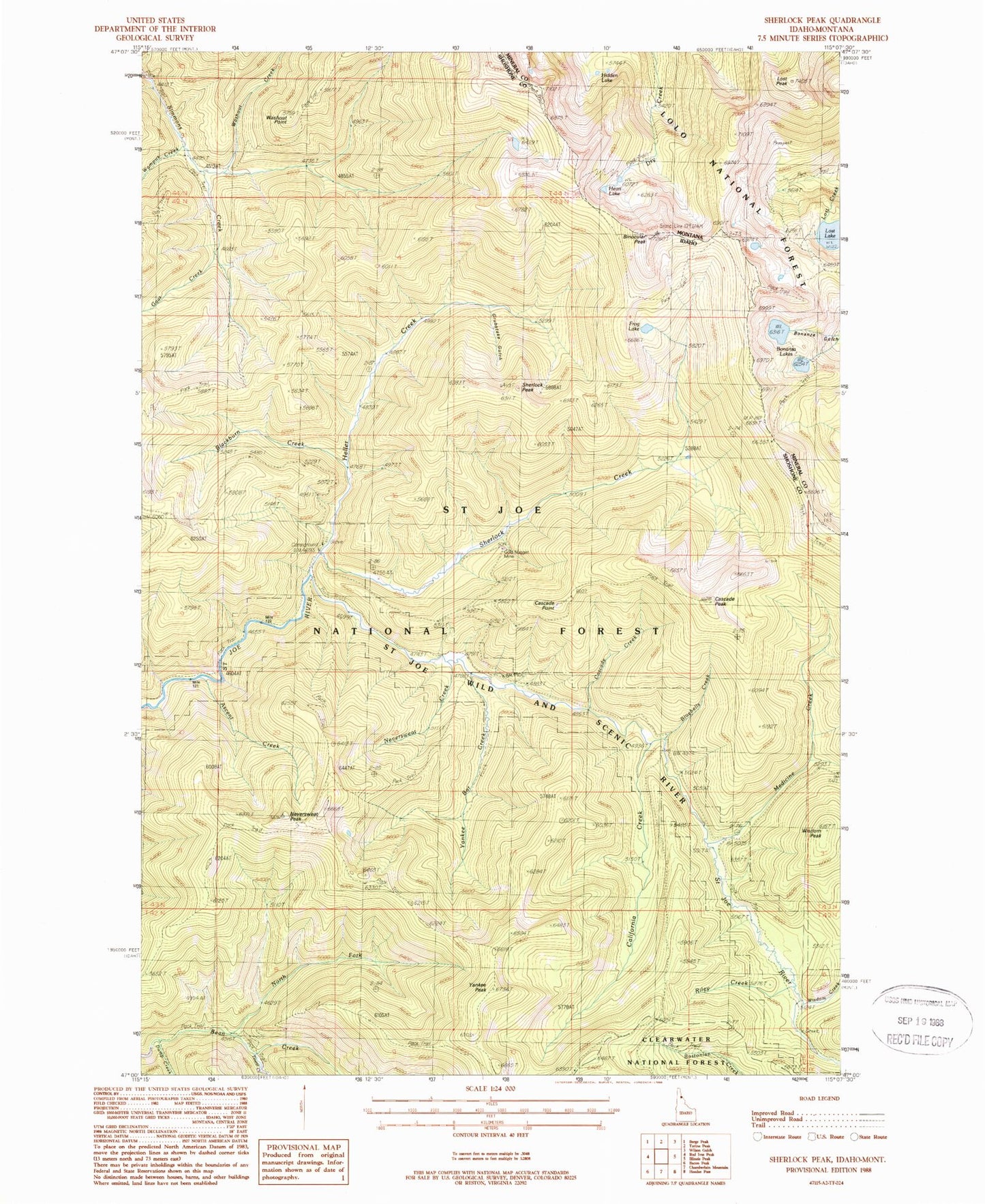 Classic USGS Sherlock Peak Idaho 7.5'x7.5' Topo Map Image