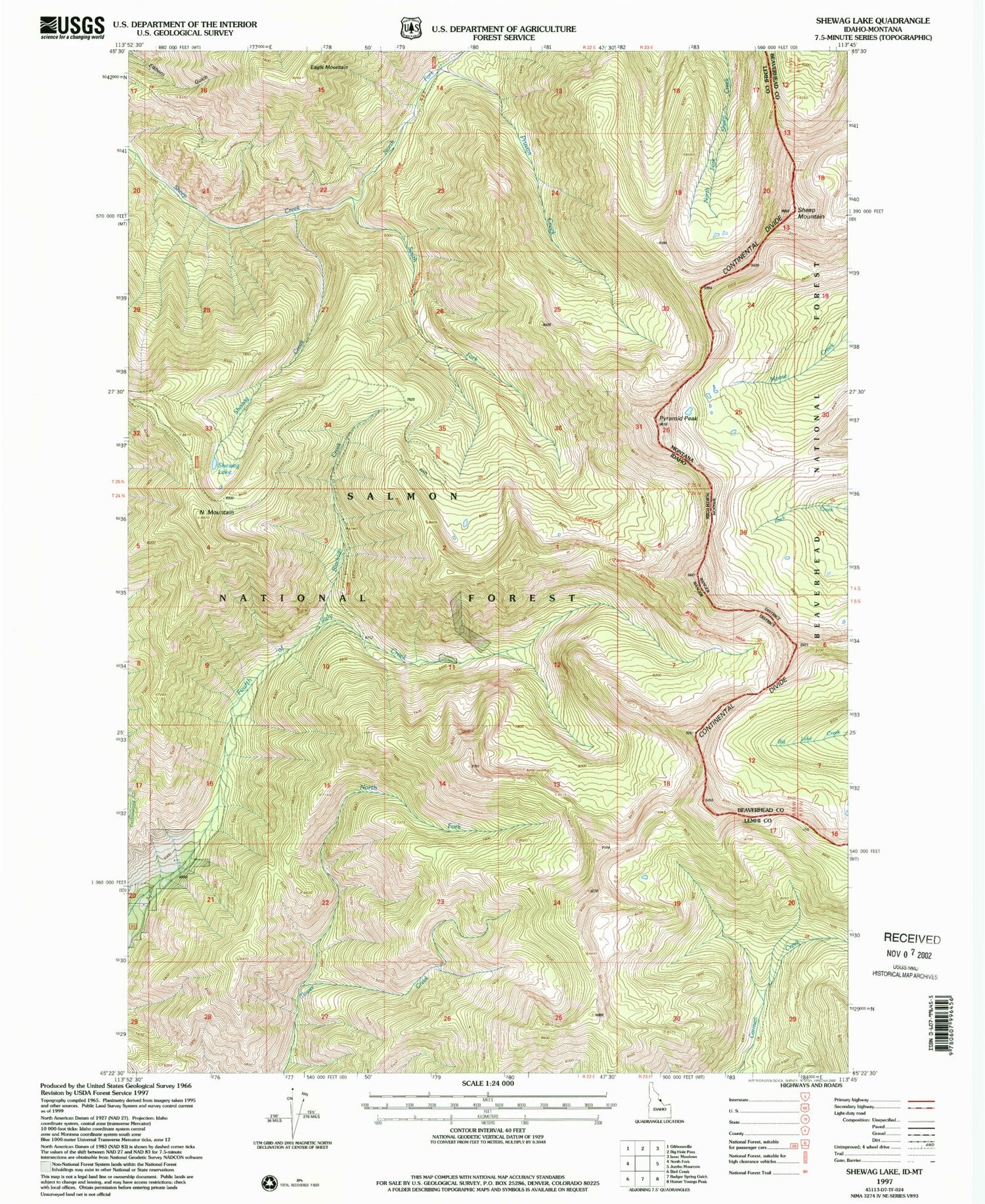 Classic USGS Shewag Lake Idaho 7.5'x7.5' Topo Map Image