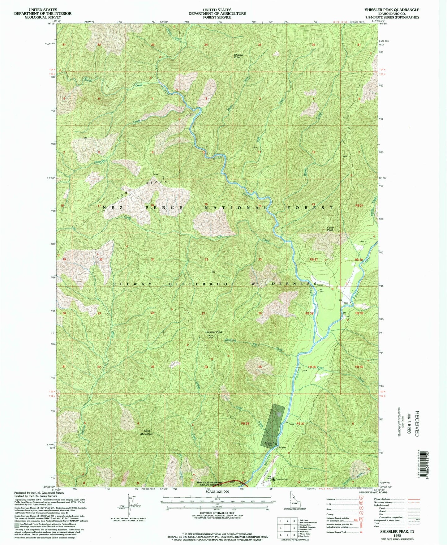 Classic USGS Shissler Peak Idaho 7.5'x7.5' Topo Map Image
