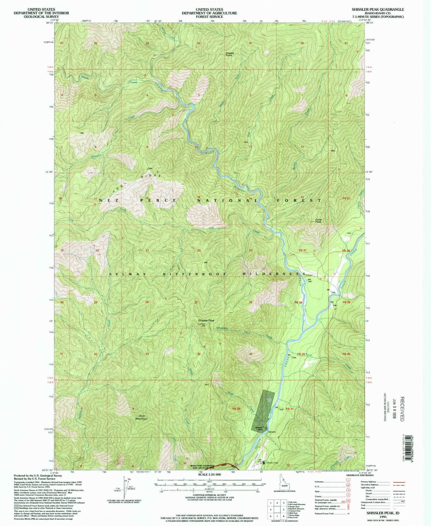 Classic USGS Shissler Peak Idaho 7.5'x7.5' Topo Map Image