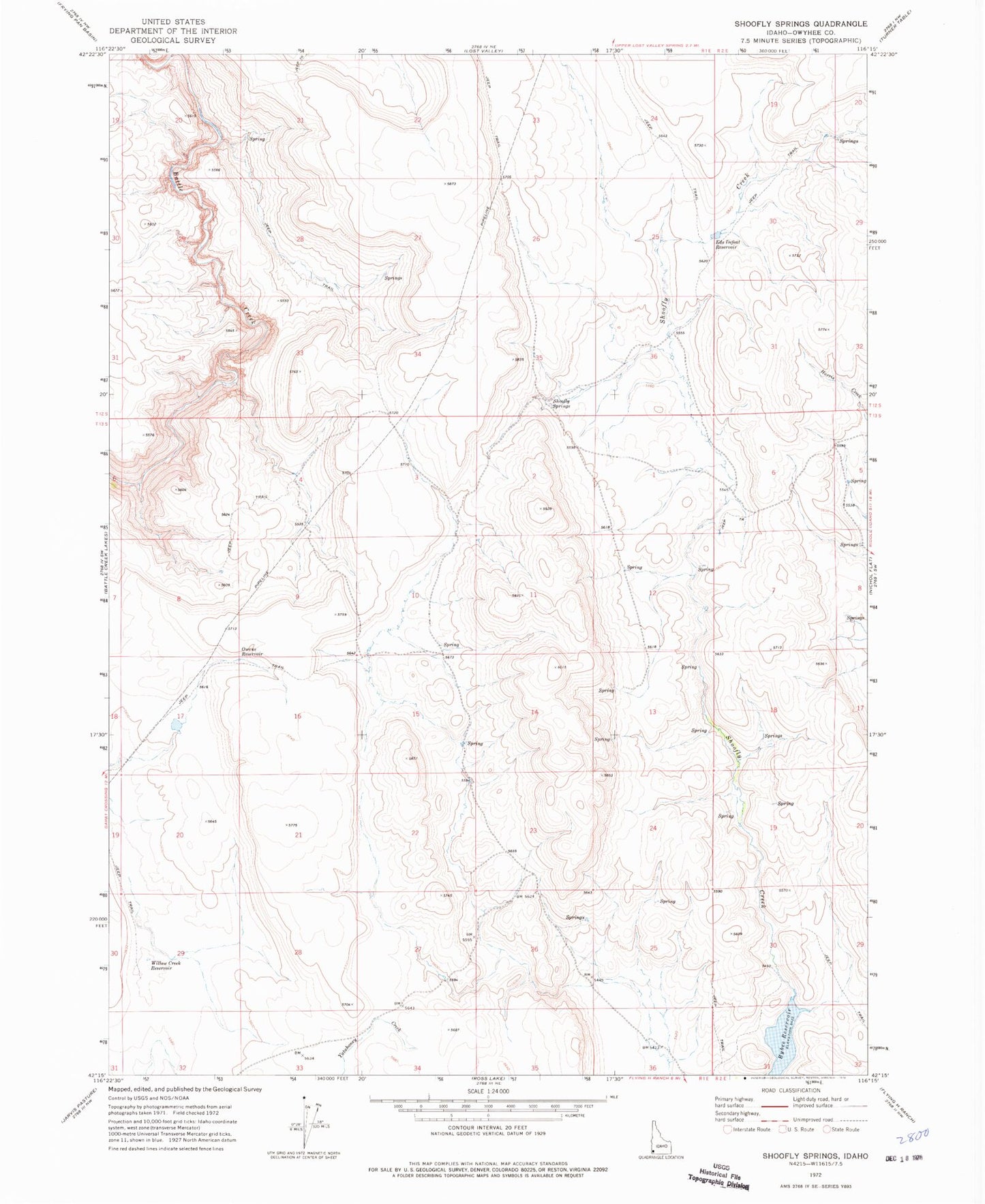 Classic USGS Shoofly Springs Idaho 7.5'x7.5' Topo Map Image