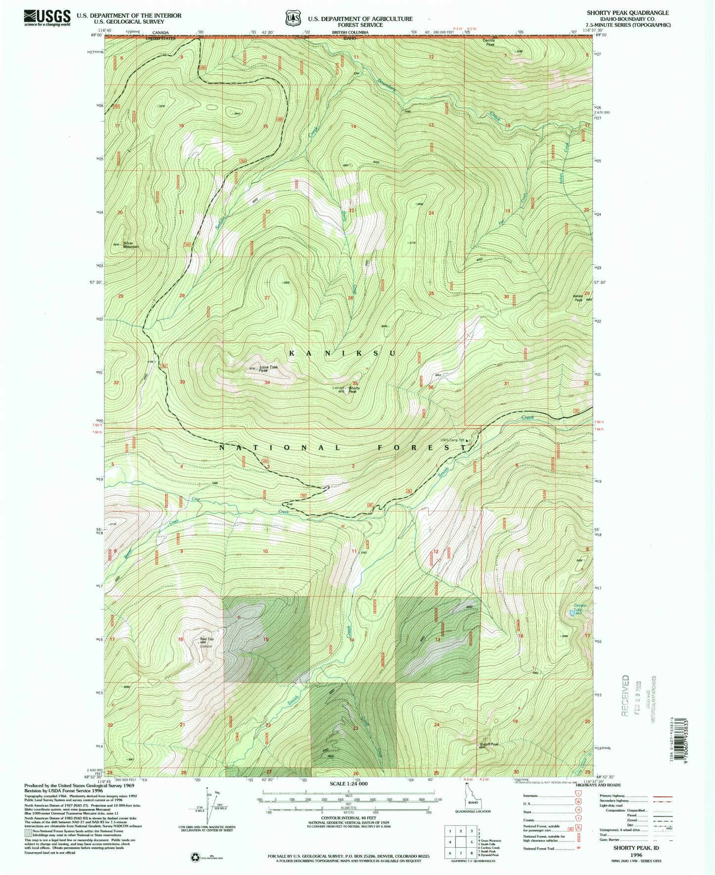 Classic USGS Shorty Peak Idaho 7.5'x7.5' Topo Map Image