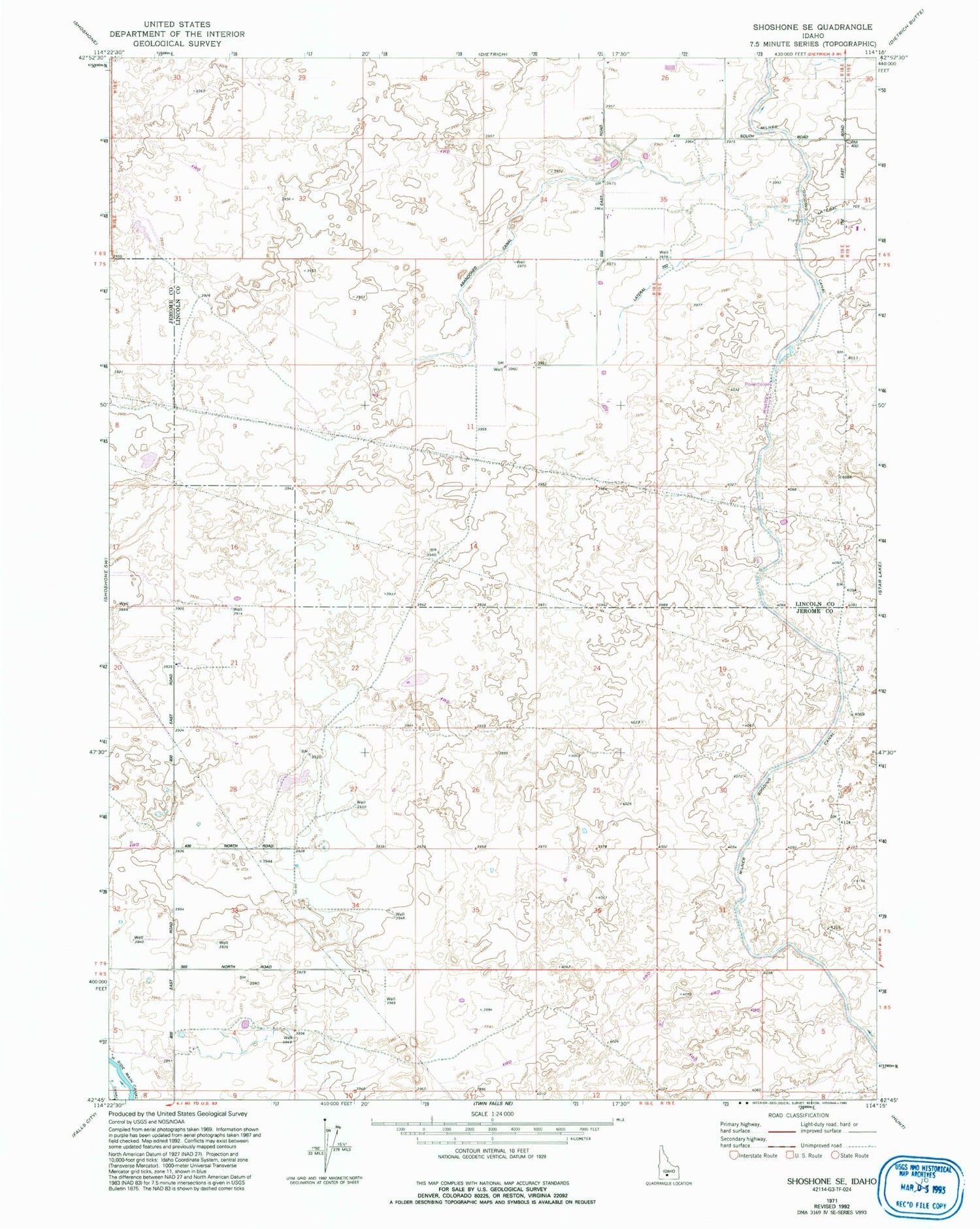 Classic USGS Shoshone SE Idaho 7.5'x7.5' Topo Map Image
