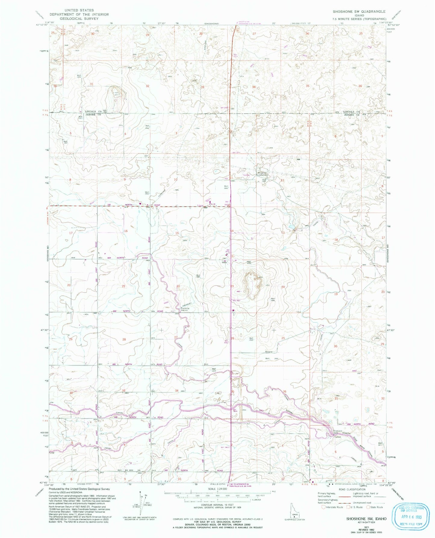 Classic USGS Shoshone SW Idaho 7.5'x7.5' Topo Map Image
