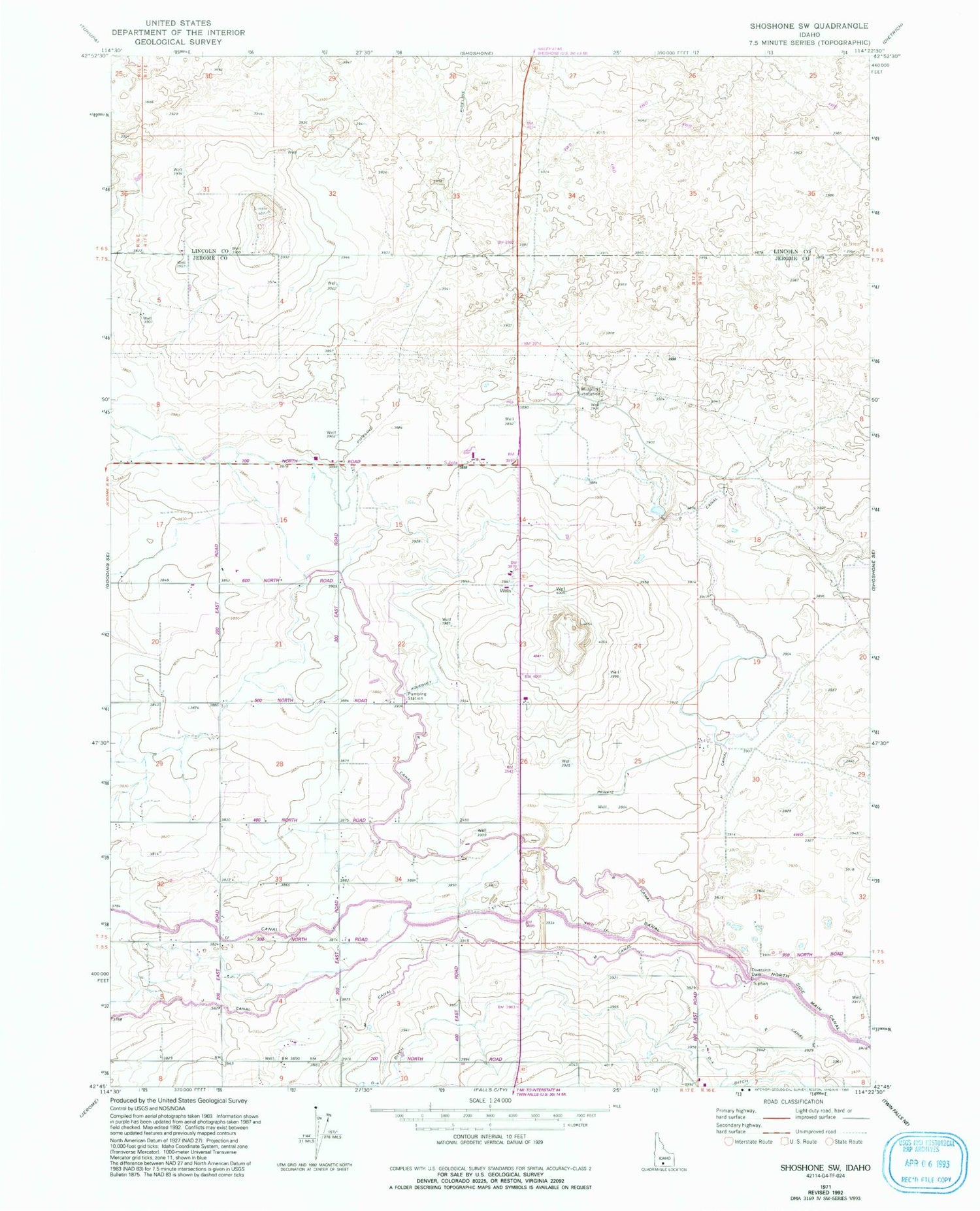 Classic USGS Shoshone SW Idaho 7.5'x7.5' Topo Map Image